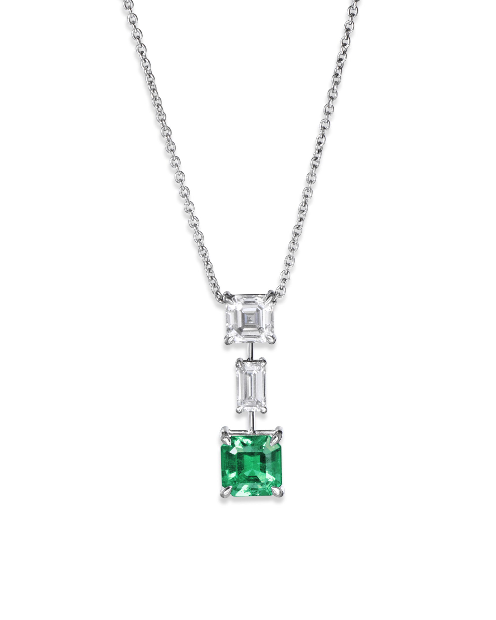 3-Stone Colombian Emerald and Diamond Pendant