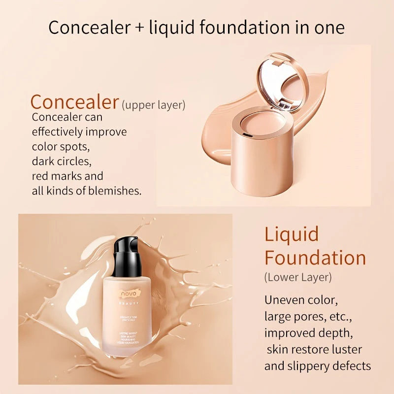 NOVO - 2 in 1 Nourishing Concealer + Liquid Foundation - 2 Colours