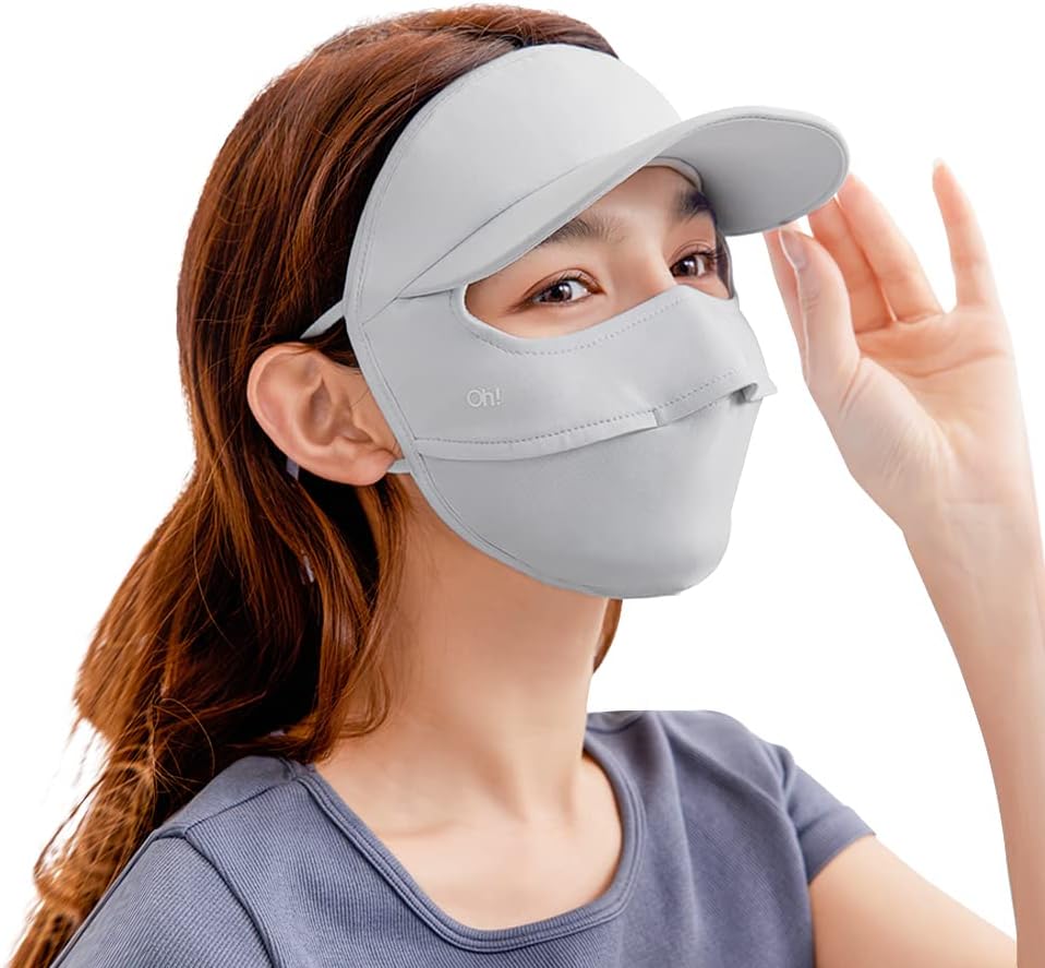 Anti UV Face Cover, UPF 50+ Summer Full Face Mask, Wide Brim Breathable Sunscreen Sports Face Covering