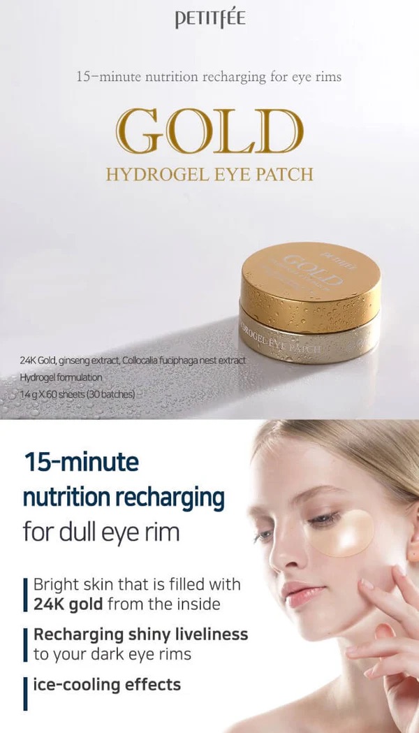 PETITFEE GOLD HYDROGEL EYE PATCH | Pack Of 30 Pairs