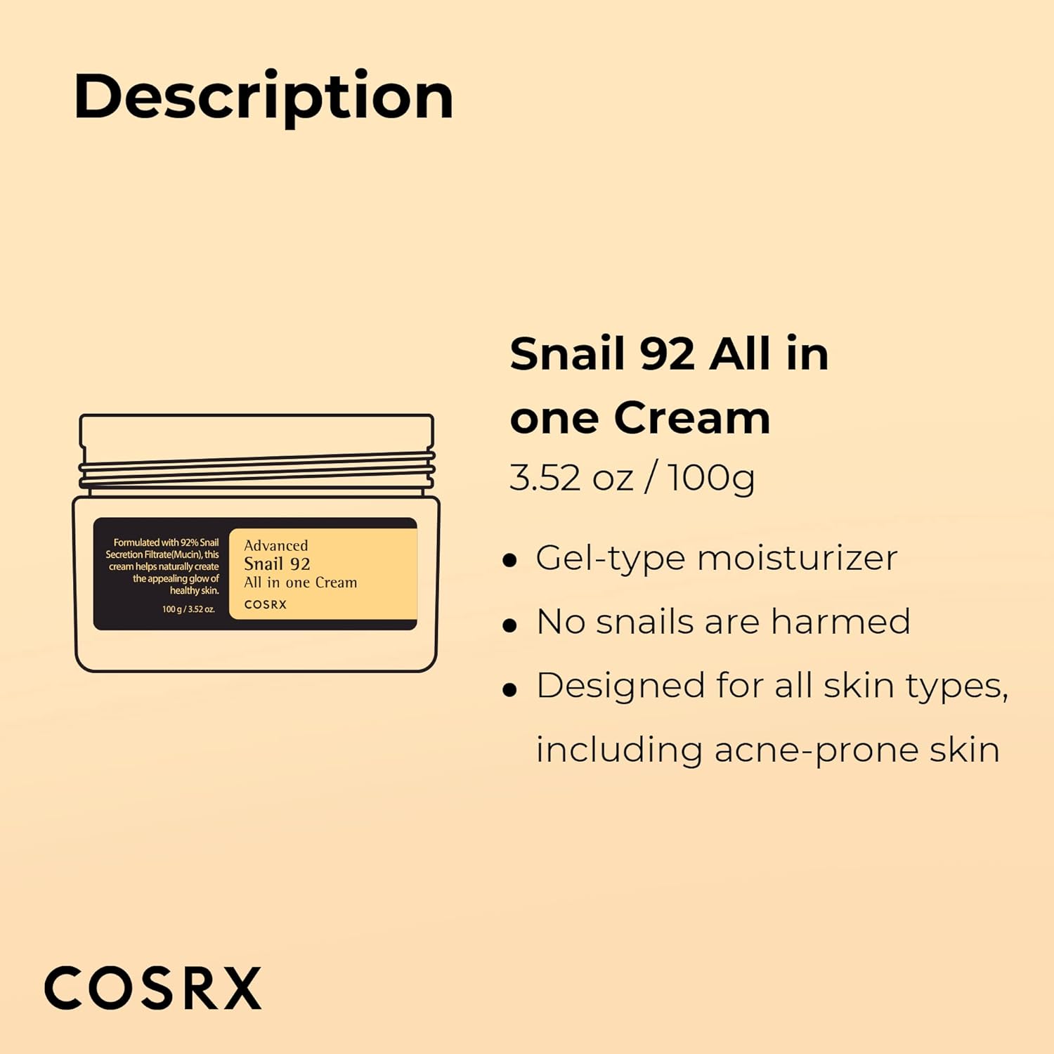 Cosrx Advanced Snail 92 All in one Cream 100g/3.52 oz.