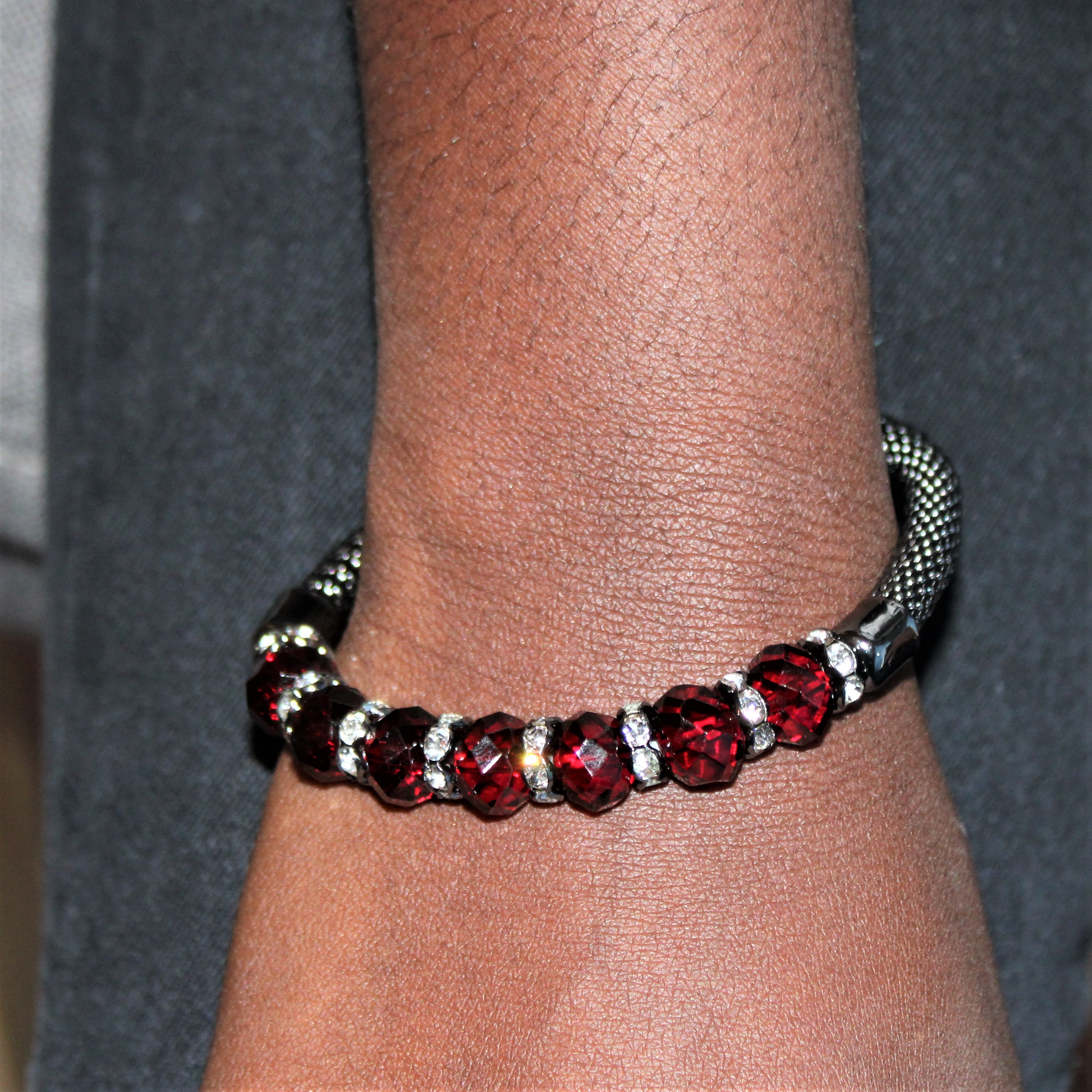 BRACELET FEMME BORDEAUX ET ARGENTÉ