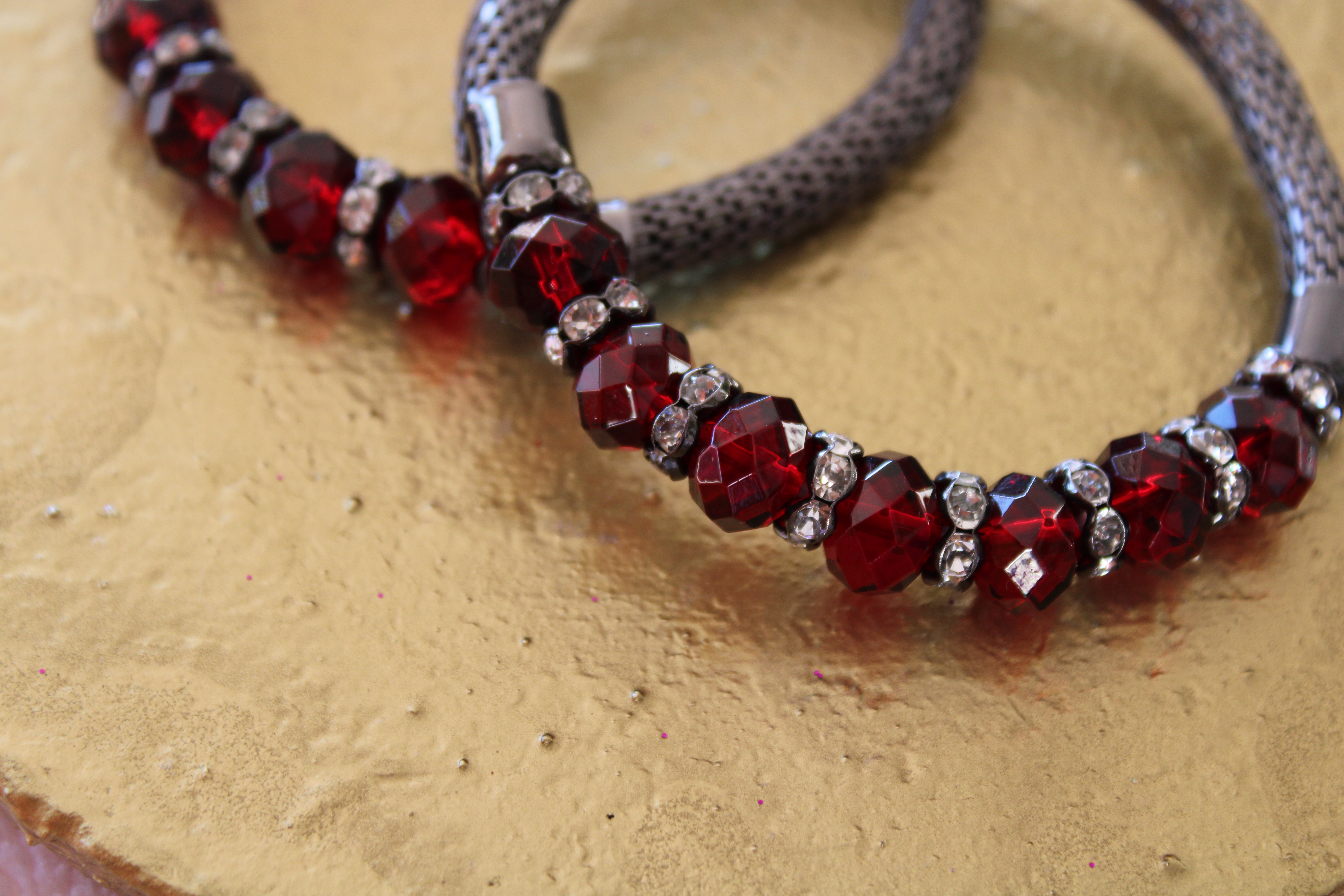 BRACELET FEMME BORDEAUX ET ARGENTÉ