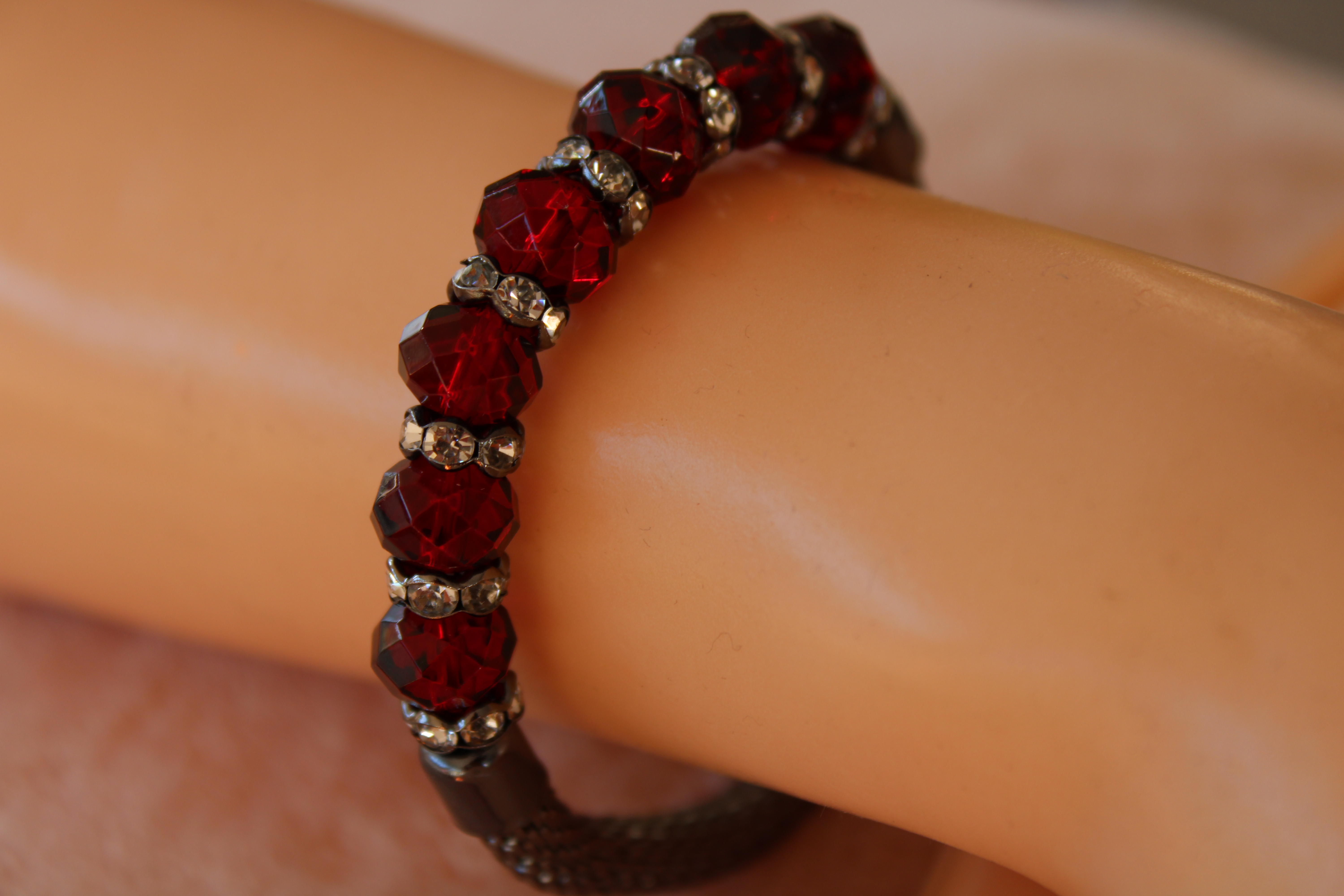 BRACELET FEMME BORDEAUX ET ARGENTÉ