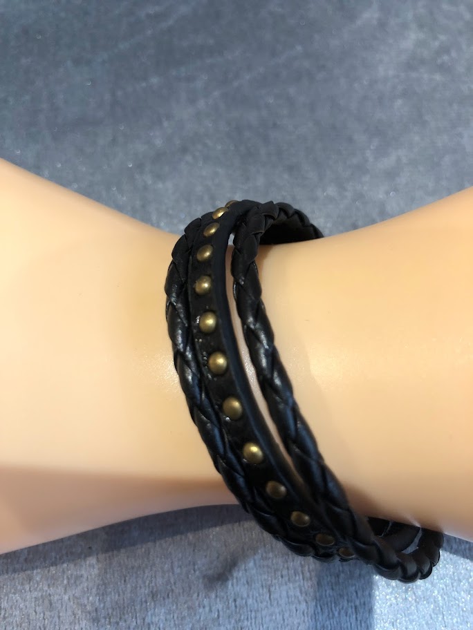 BRACELET HOMME CUIR NOIR 3 RANGS