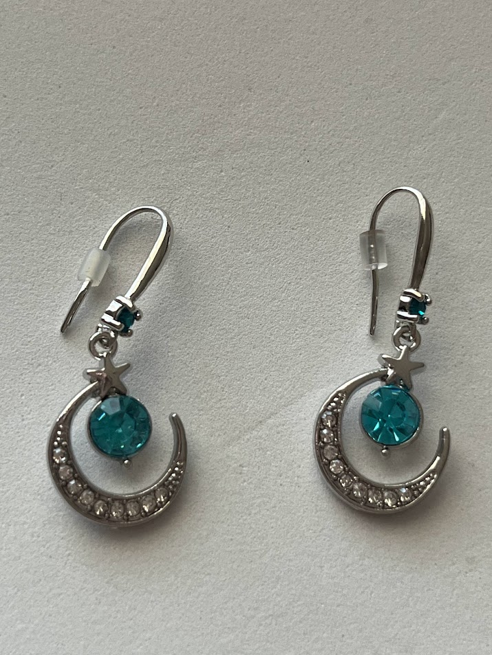 BOUCLE D'OREILLE LUNE PIERRE BLEUE