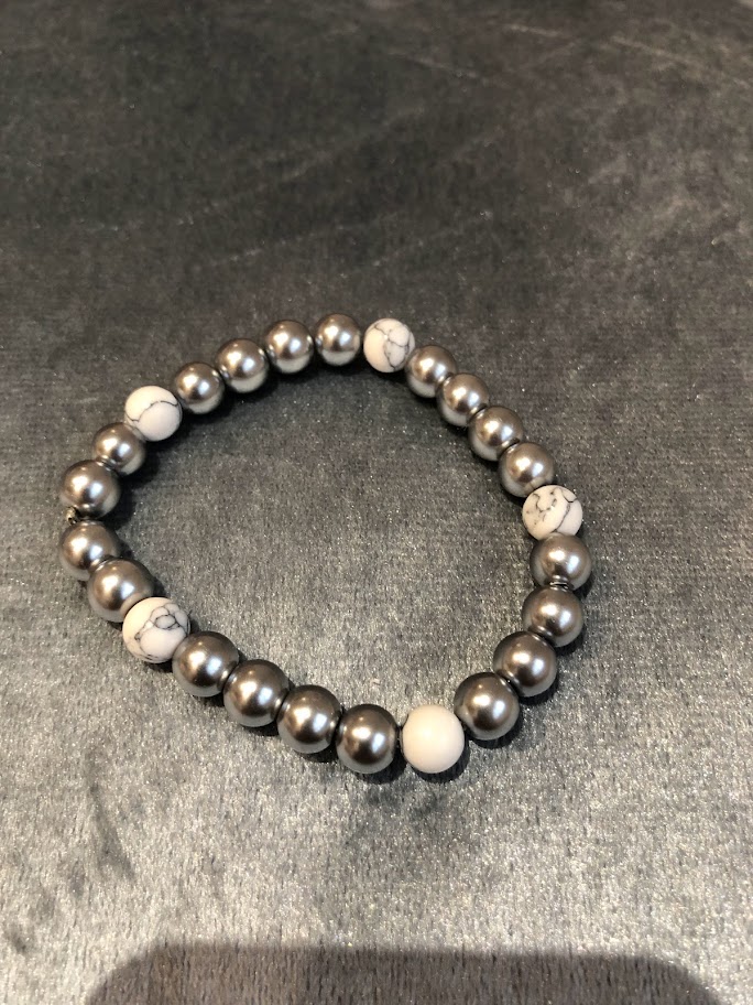 BRACELET HOMME HEMATITES GRIS CLAIRE