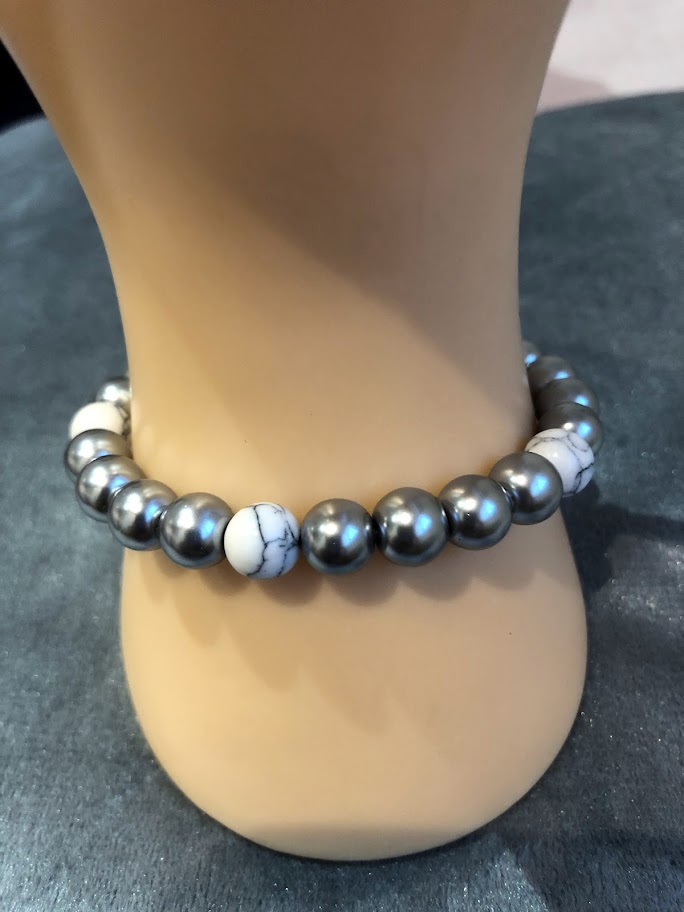 BRACELET HOMME HEMATITES GRIS CLAIRE