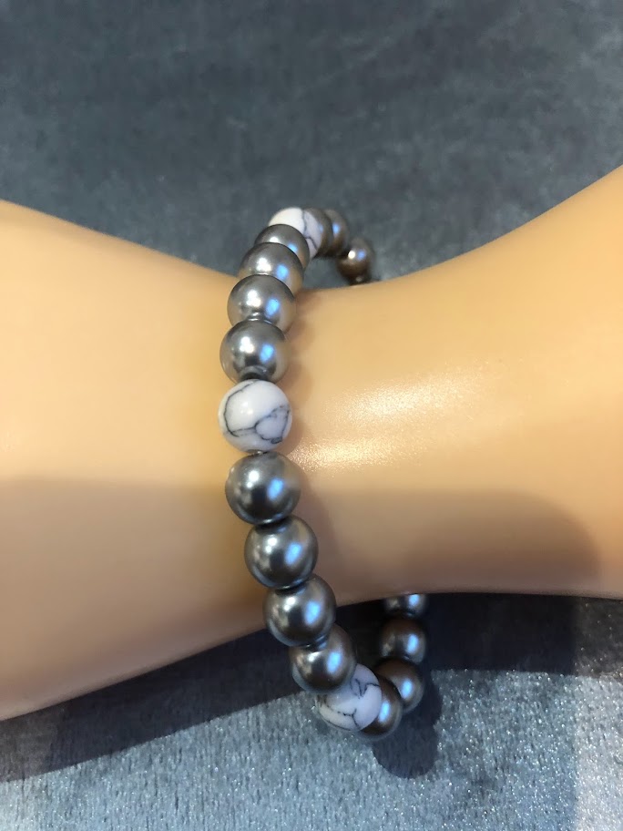 BRACELET HOMME HEMATITES GRIS CLAIRE