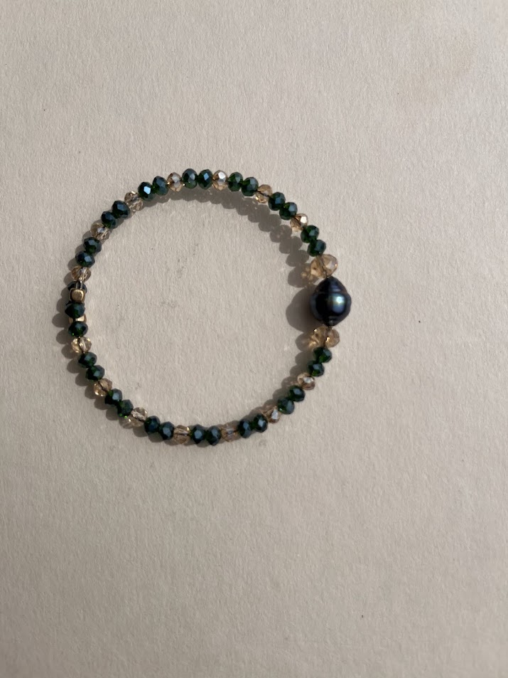 BRACELET PERLE DE TAHITI VERT ET DORÉ