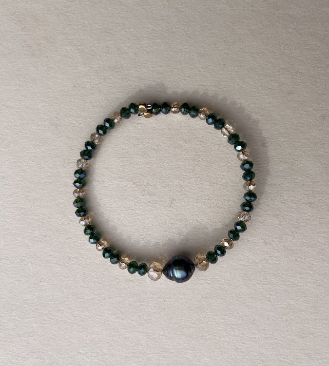 BRACELET PERLE DE TAHITI VERT ET DORÉ
