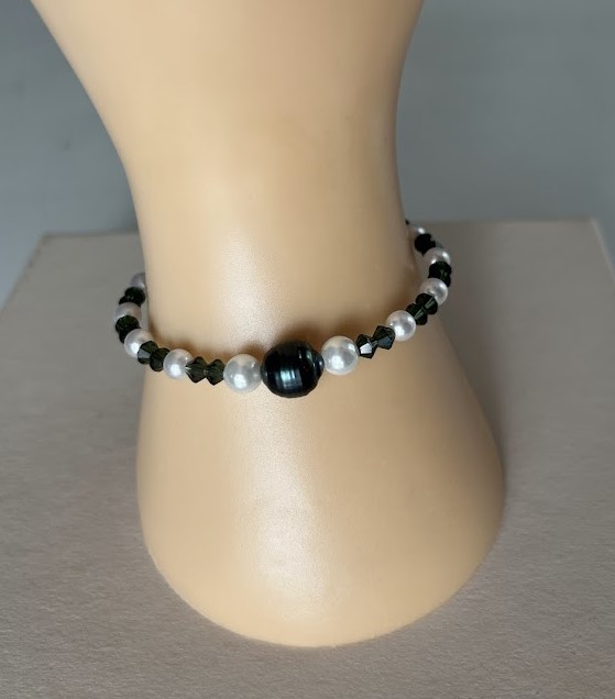 BRACELET PERLE DE TAHITI VERT FONCÉ