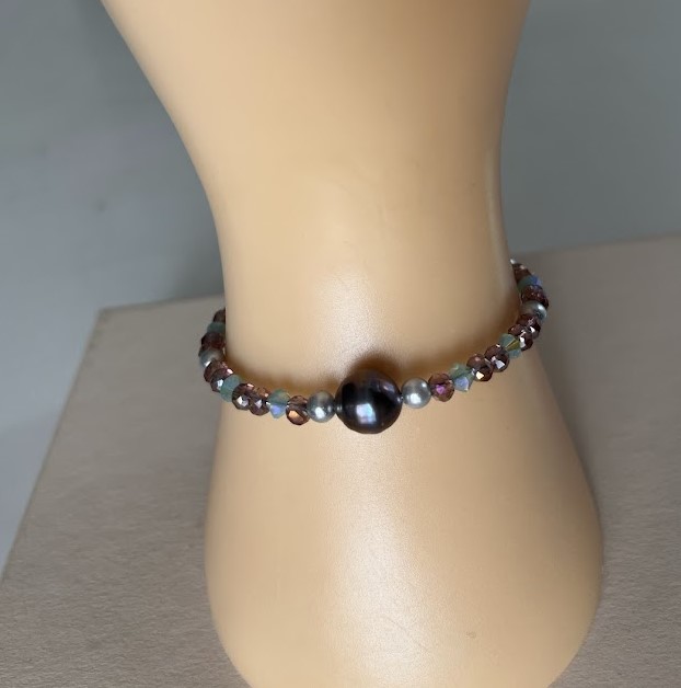 BRACELET PERLE DE TAHITI AUBERGINE BLEU