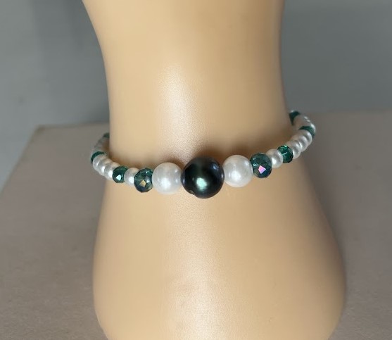 BRACELET PERLE DE TAHITI VERT ET BLANC