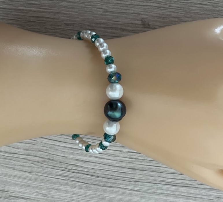 BRACELET PERLE DE TAHITI VERT ET BLANC