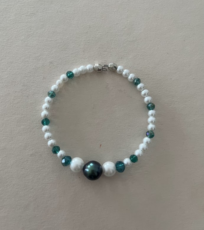BRACELET PERLE DE TAHITI VERT ET BLANC