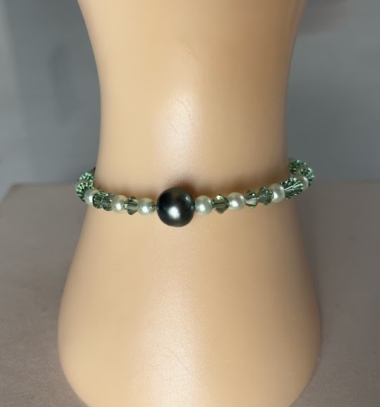BRACELET PERLE DE TAHITI TONS VERTS