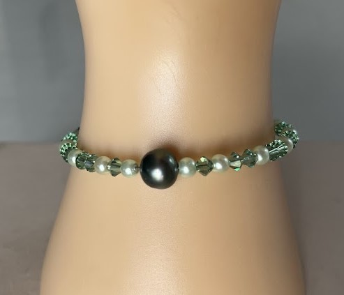 BRACELET PERLE DE TAHITI TONS VERTS 