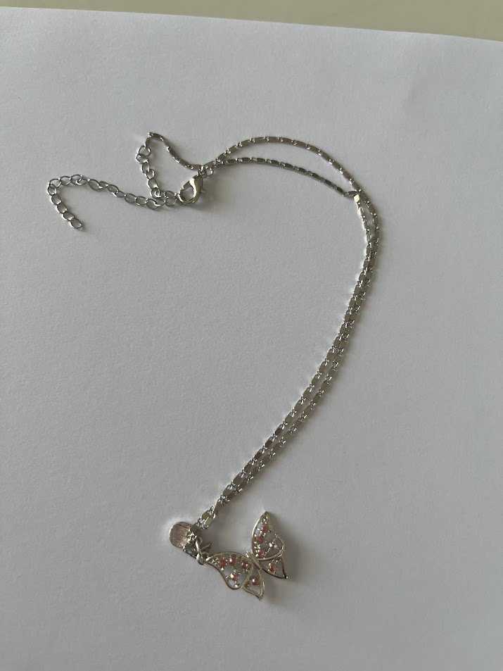 PENDENTIF ARGENTÉ PAPILLON ROSE