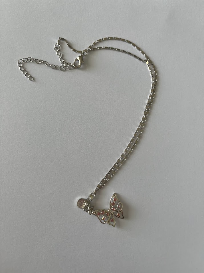 PENDENTIF ARGENTÉ PAPILLON ROSE