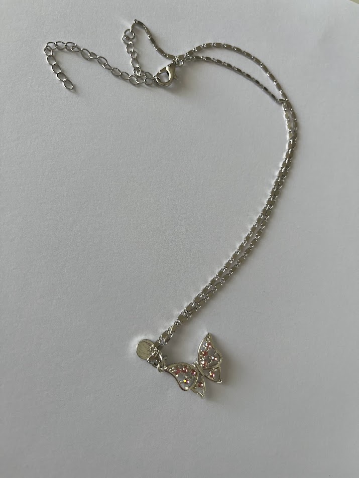 PENDENTIF ARGENTÉ PAPILLON ROSE