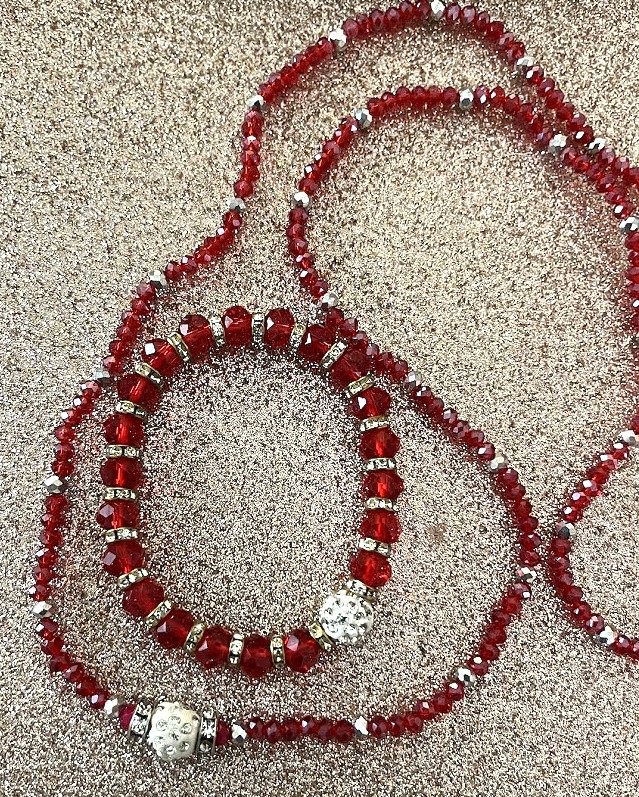 Collier et bracelet en perles rouges