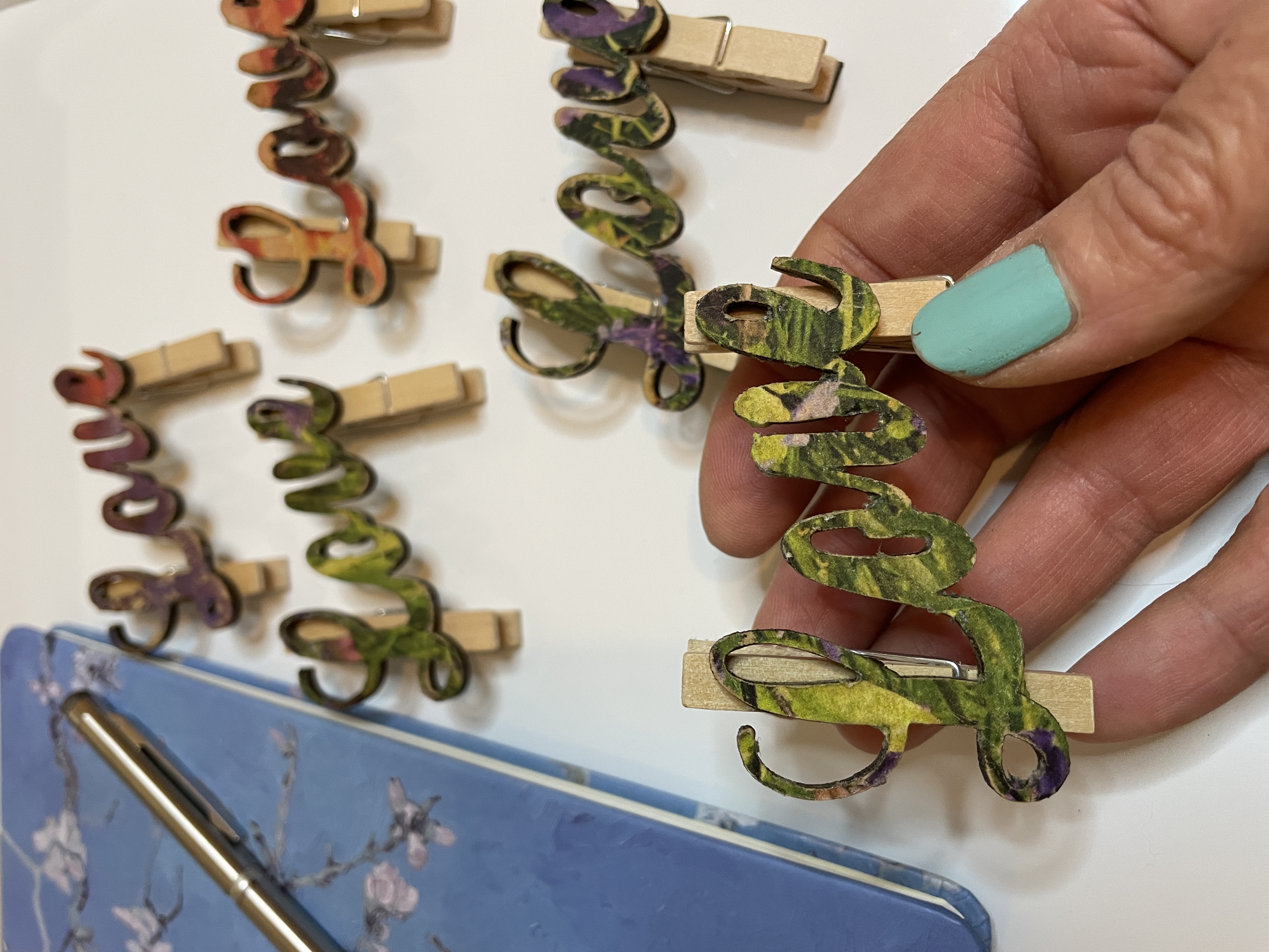 Magnetic Wooden Pegs with Photographic Decoupage Detail