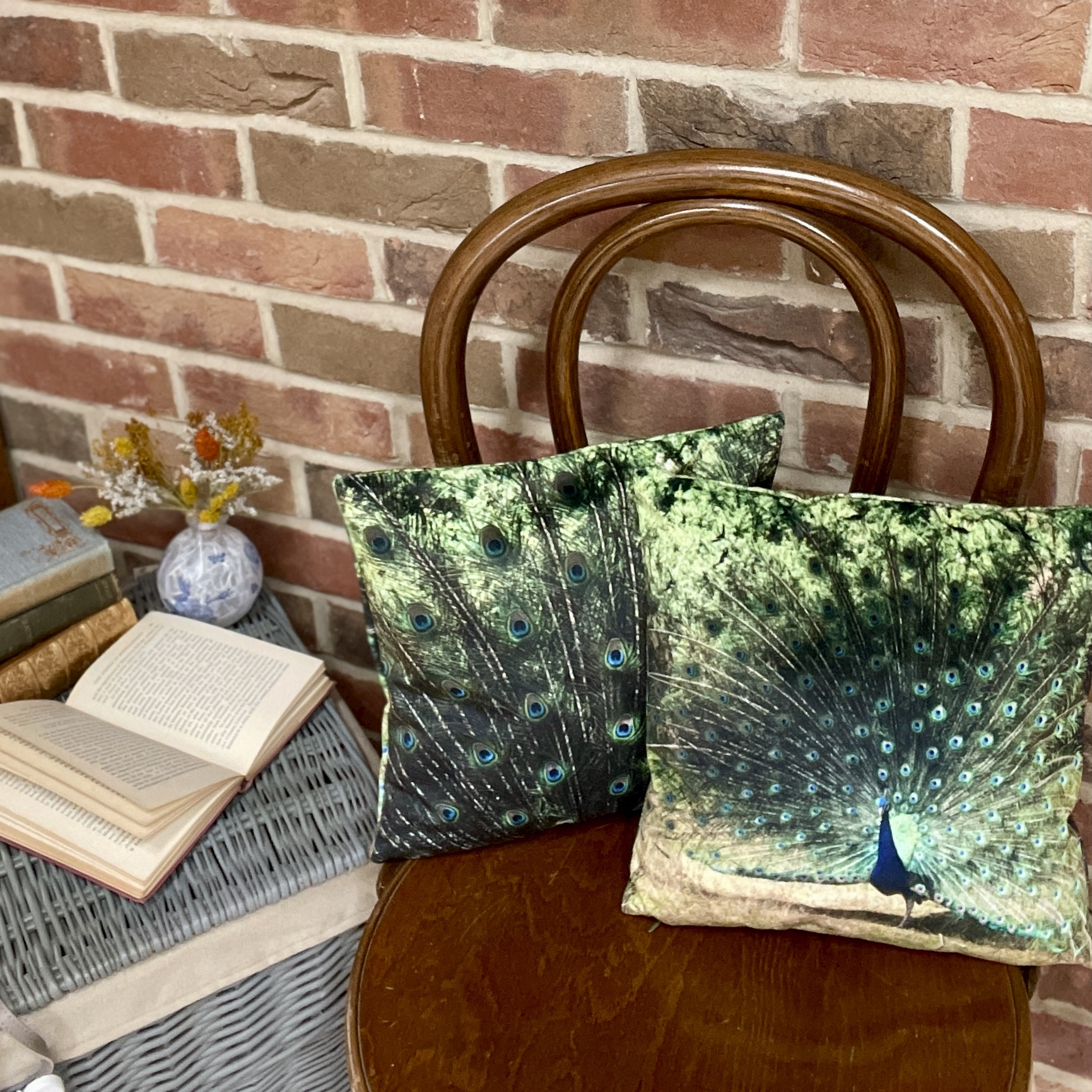 HANDMADE Peacock Feather Photography Reversible Velvet Cushion Cover