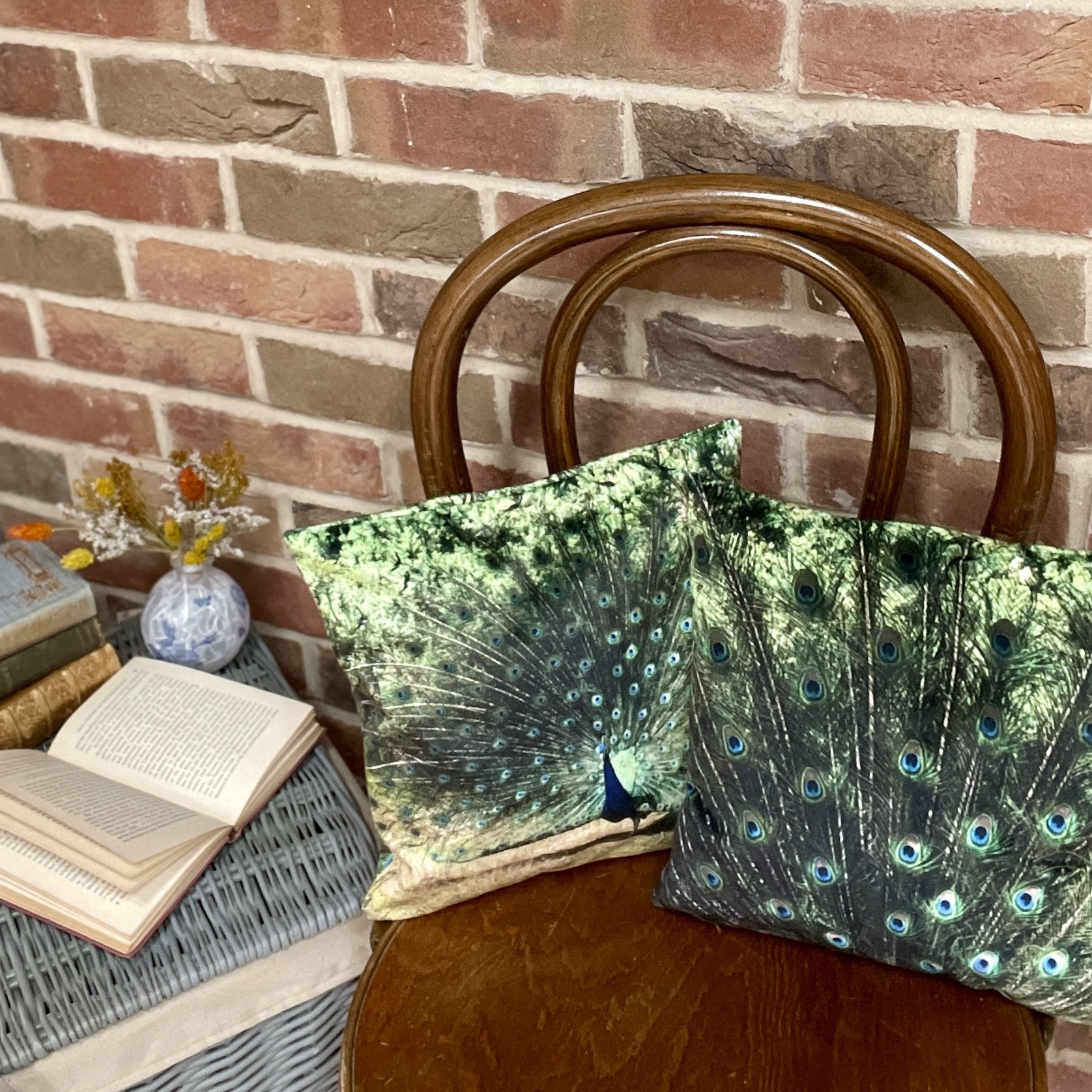 HANDMADE Peacock Feather Photography Reversible Velvet Cushion Cover