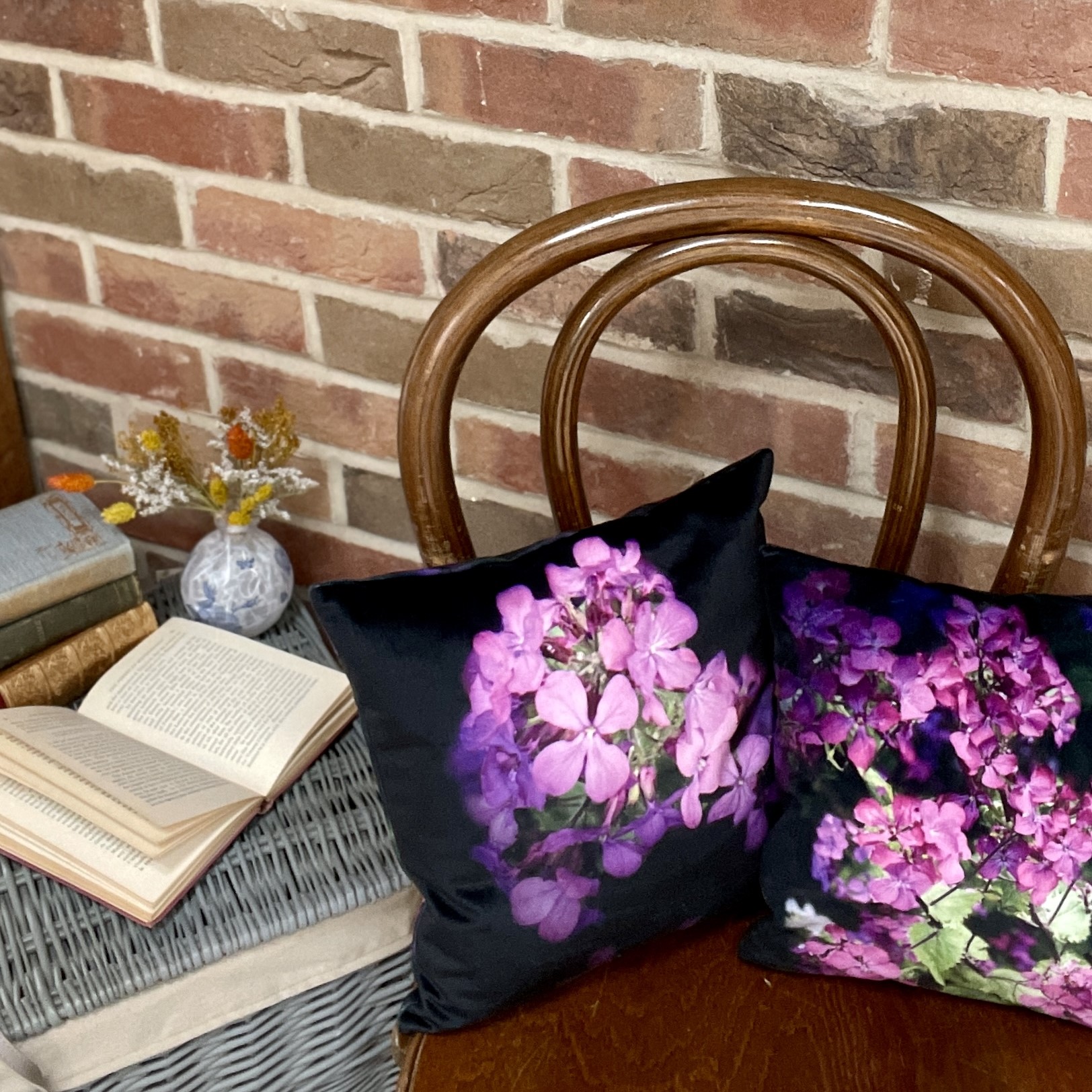 HANDMADE Black Velvet Reversible Purple Flower Floral Cushion Cover