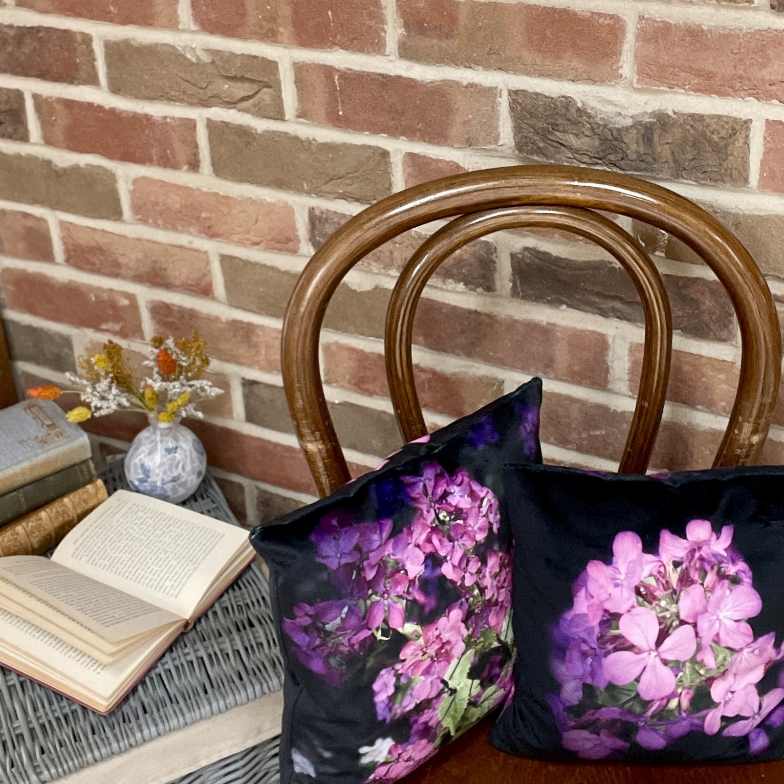 HANDMADE Black Velvet Reversible Purple Flower Floral Cushion Cover