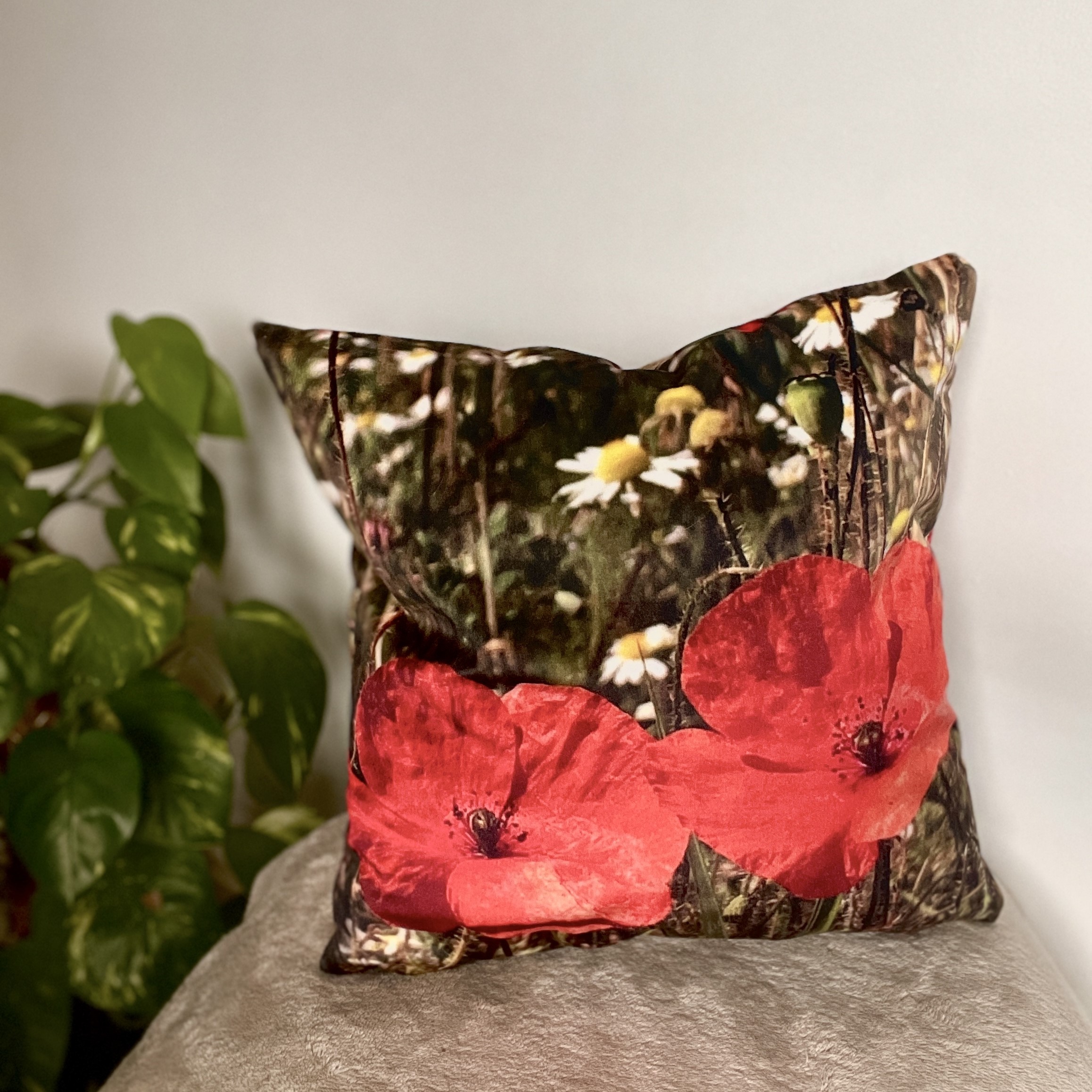 HANDMADE Poppy Velvet Reversible Floral Cushion Cover
