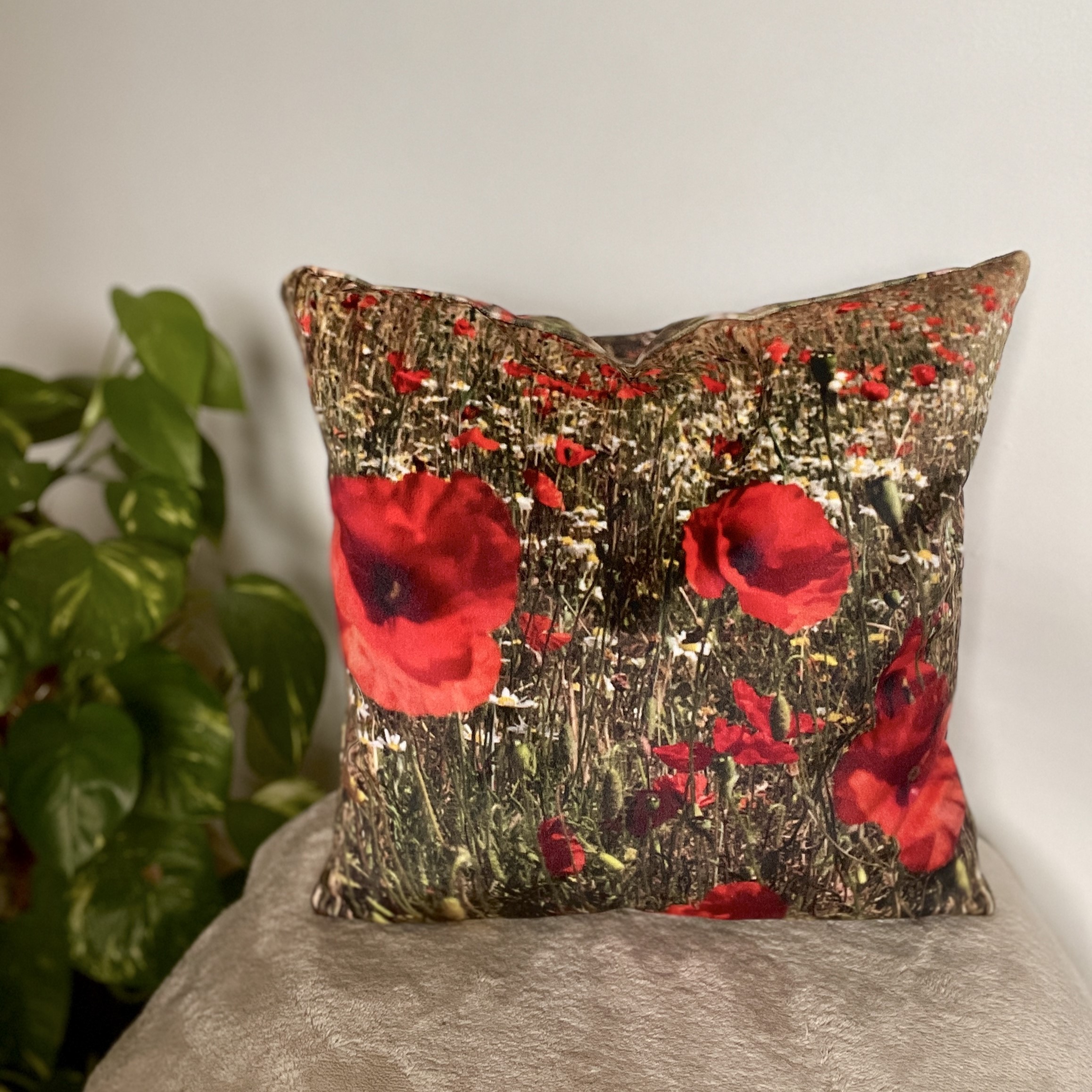 HANDMADE Poppy Velvet Reversible Floral Cushion Cover