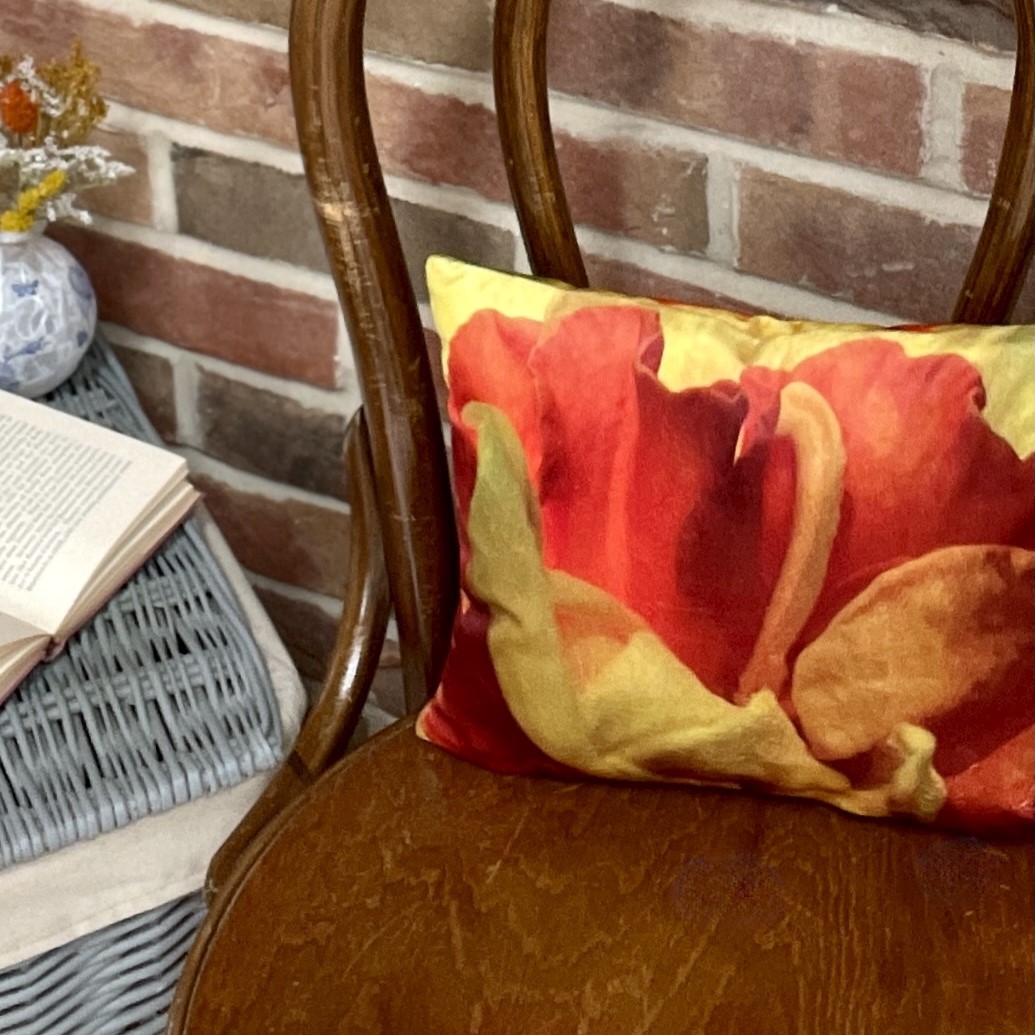 HANDMADE Rectangle Velvet Floral Cushion with Double Petal Golden Narcissus Photography