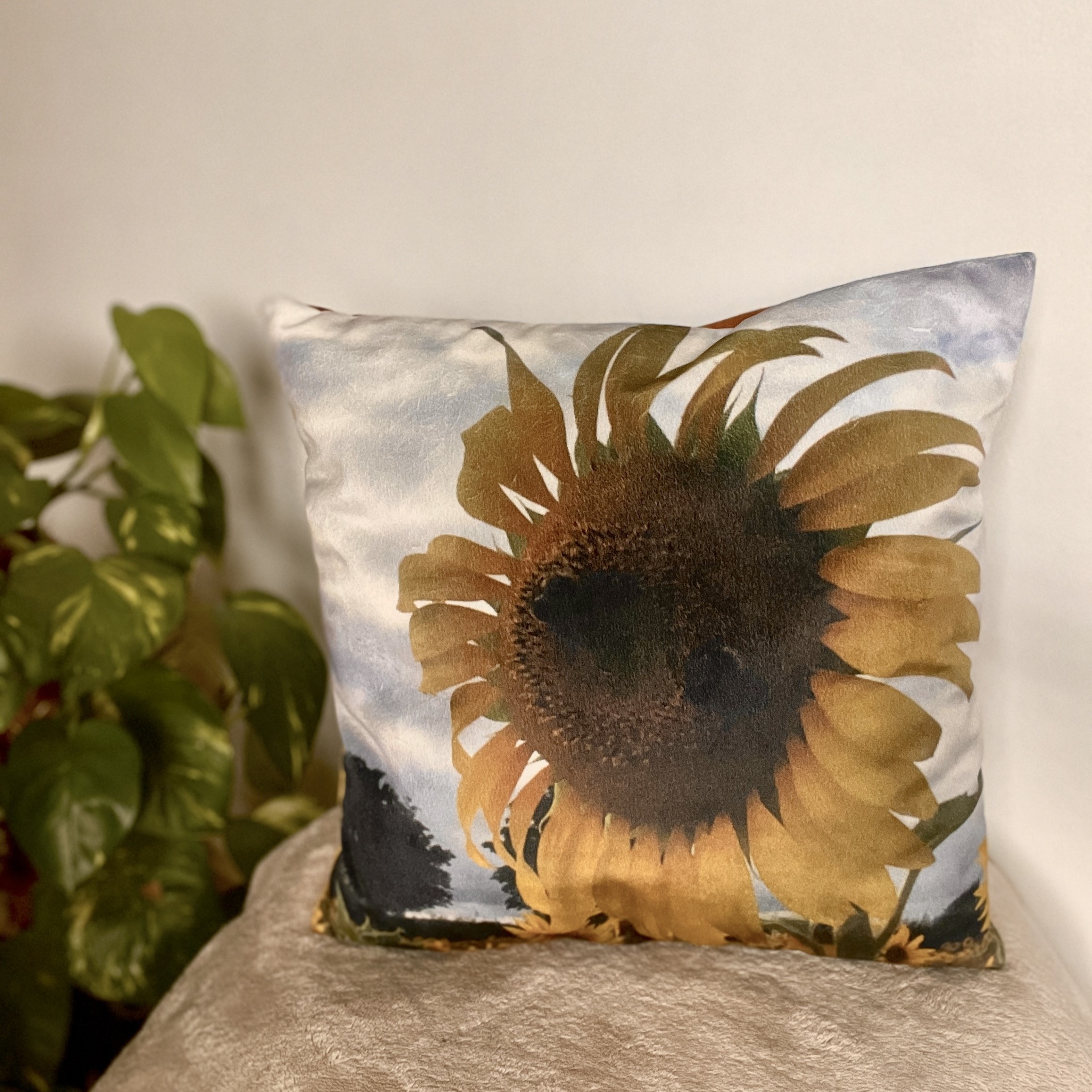 HANDMADE Sunflower Velvet Reversible Floral Cushion Cover