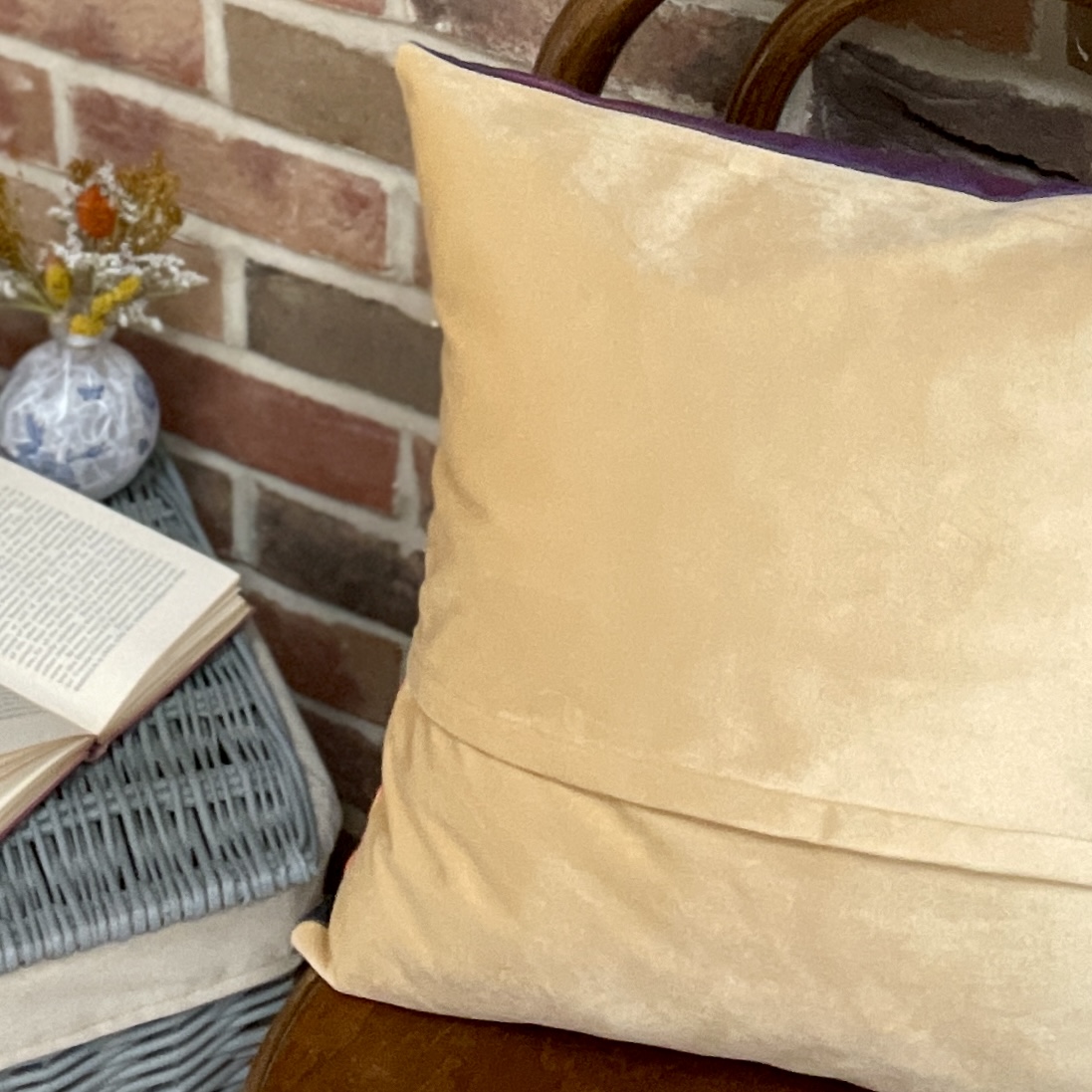 HANDMADE 17x17 Sunset Linen Look Cushion Cover with Gold Velvet Back