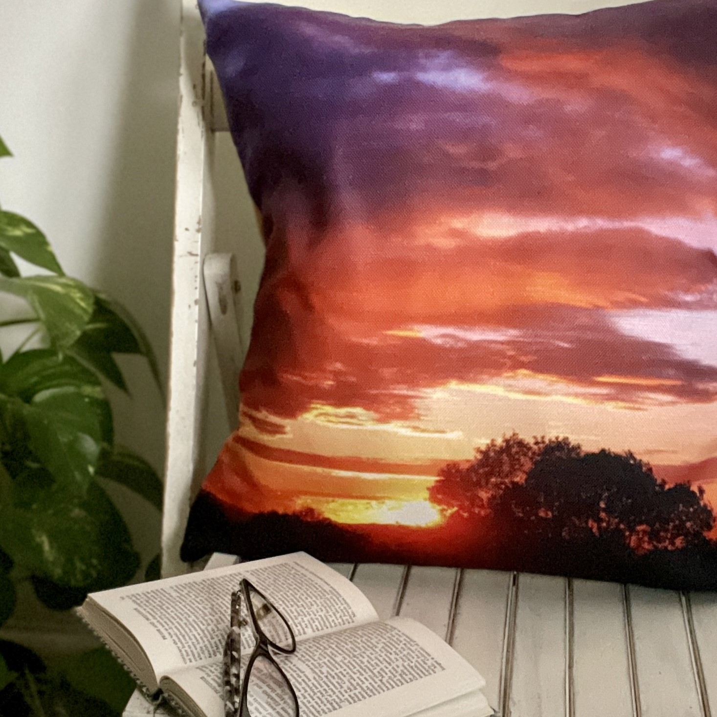 HANDMADE 17x17 Sunset Linen Look Cushion Cover with Gold Velvet Back