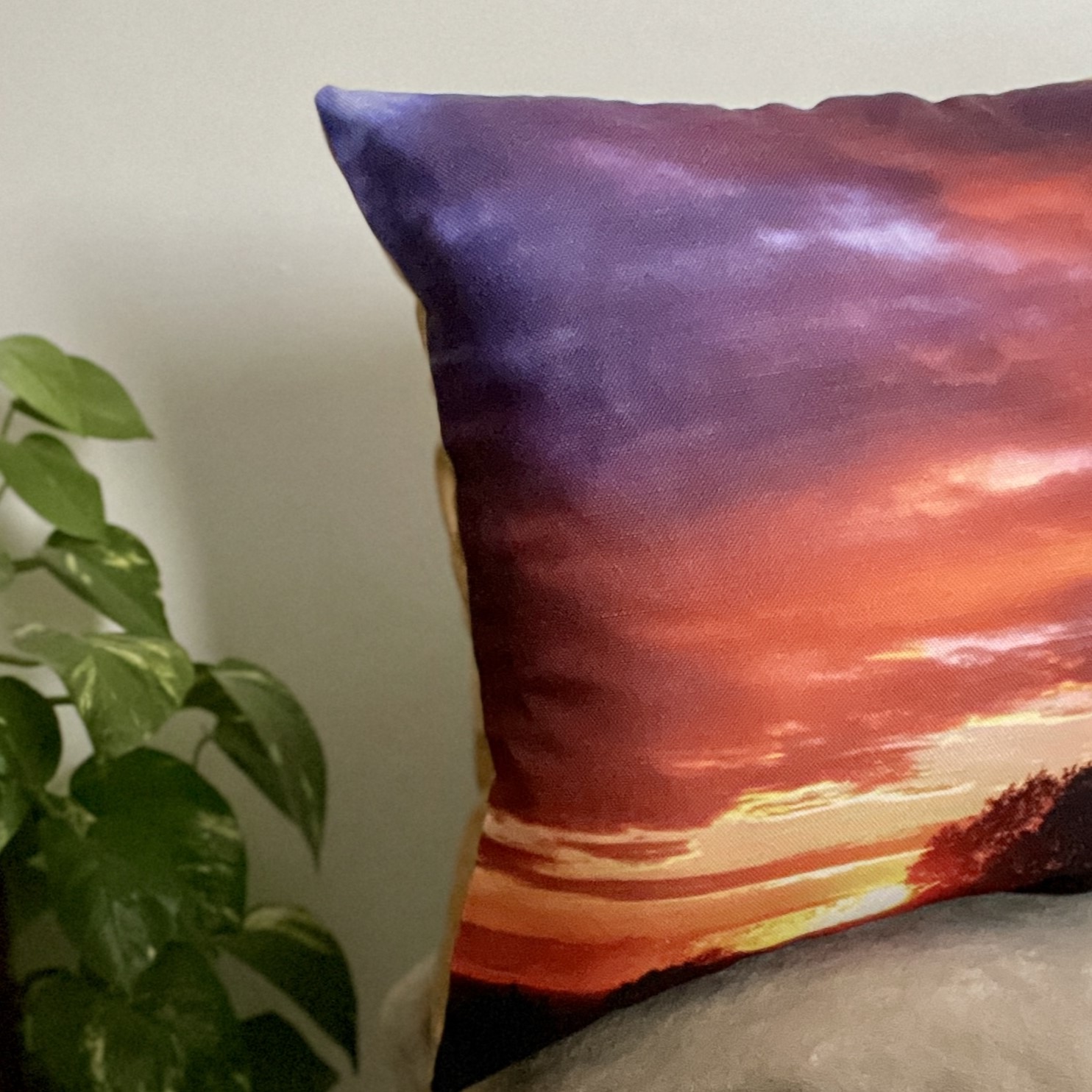 HANDMADE 17x17 Sunset Linen Look Cushion Cover with Gold Velvet Back