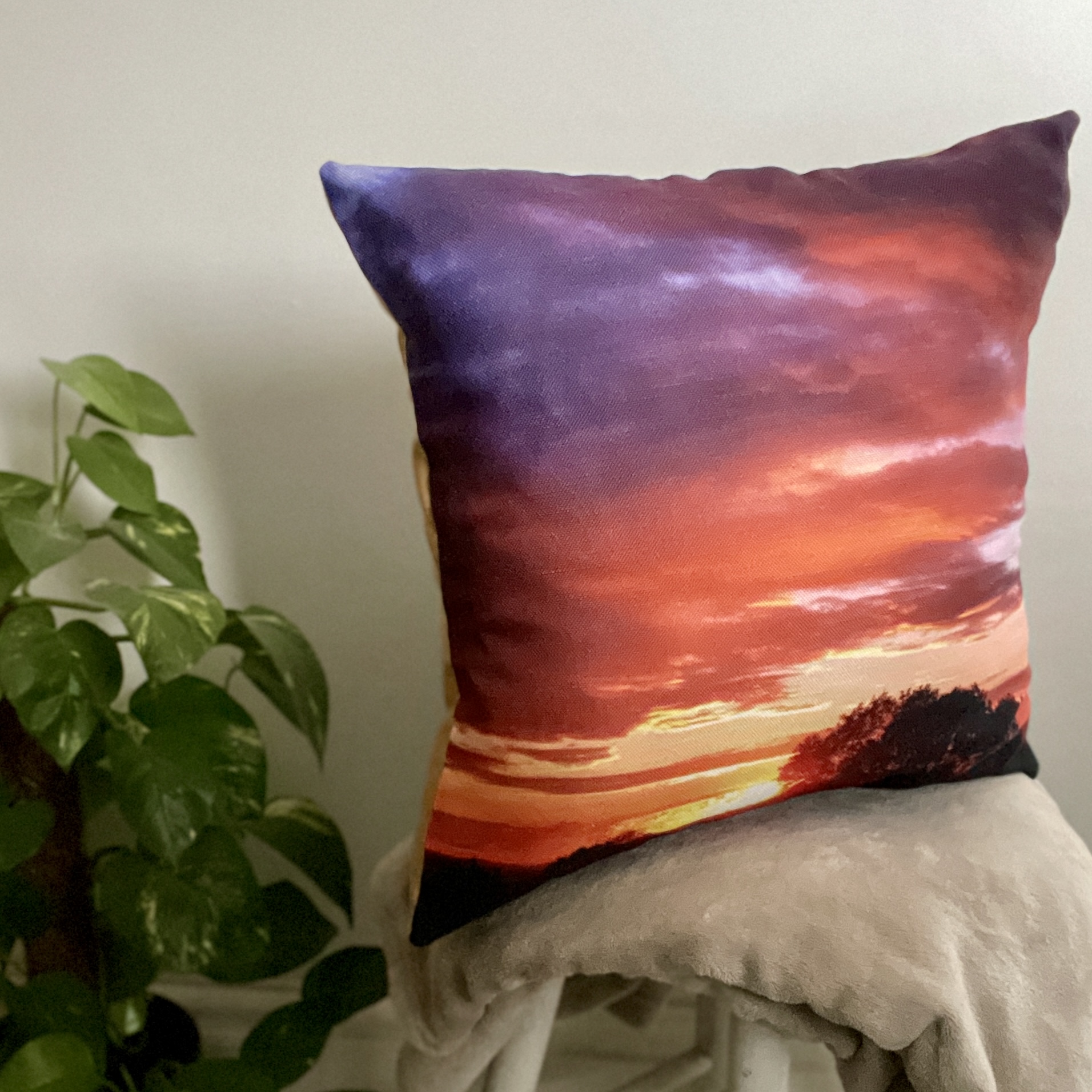 HANDMADE 17x17 Sunset Linen Look Cushion Cover with Gold Velvet Back