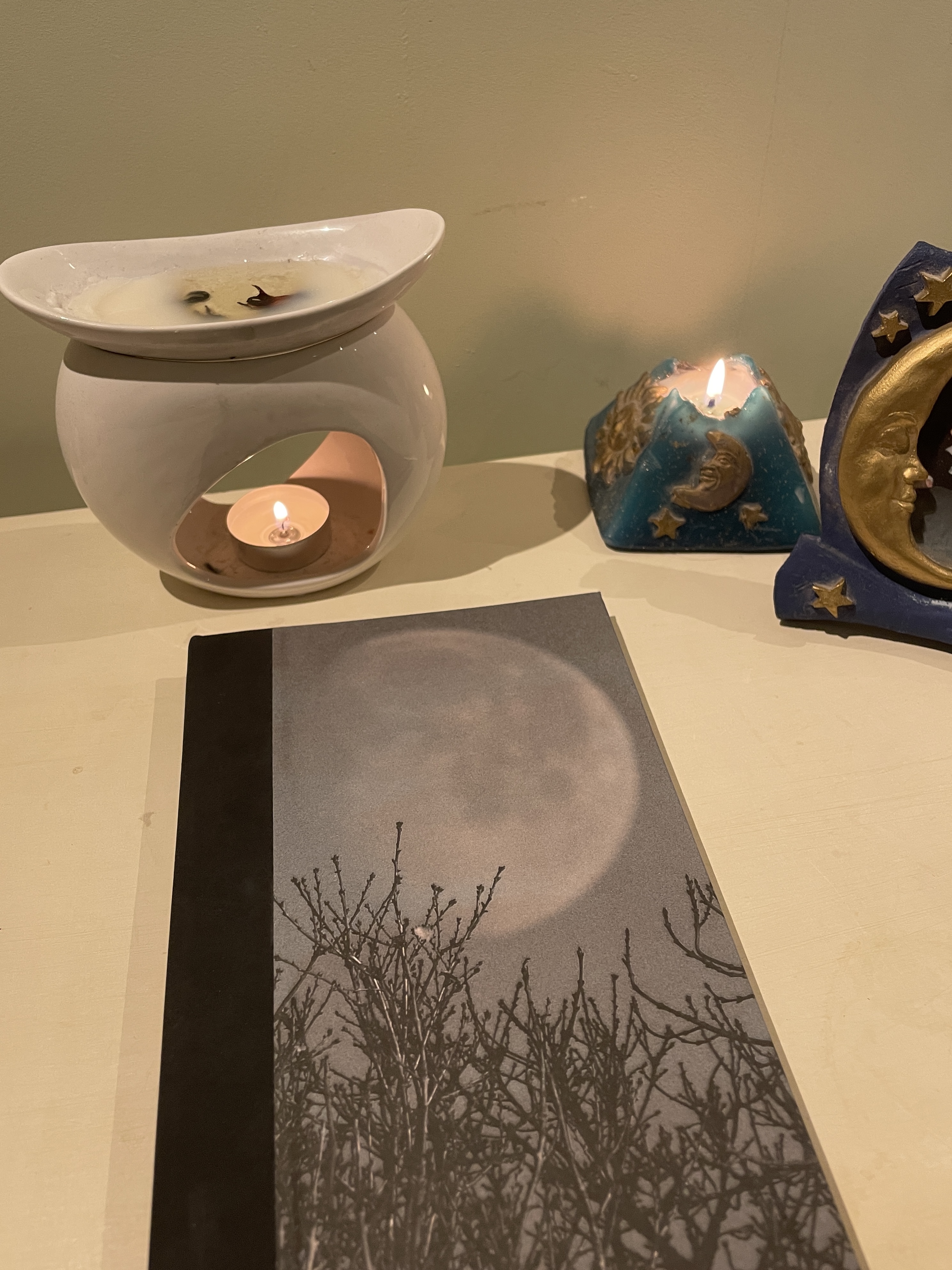 OOAK A5 Hand bound Hardback Notebook with Faux Leather Book Cloth Spine & Original Poetry End Papers - Lunar Design