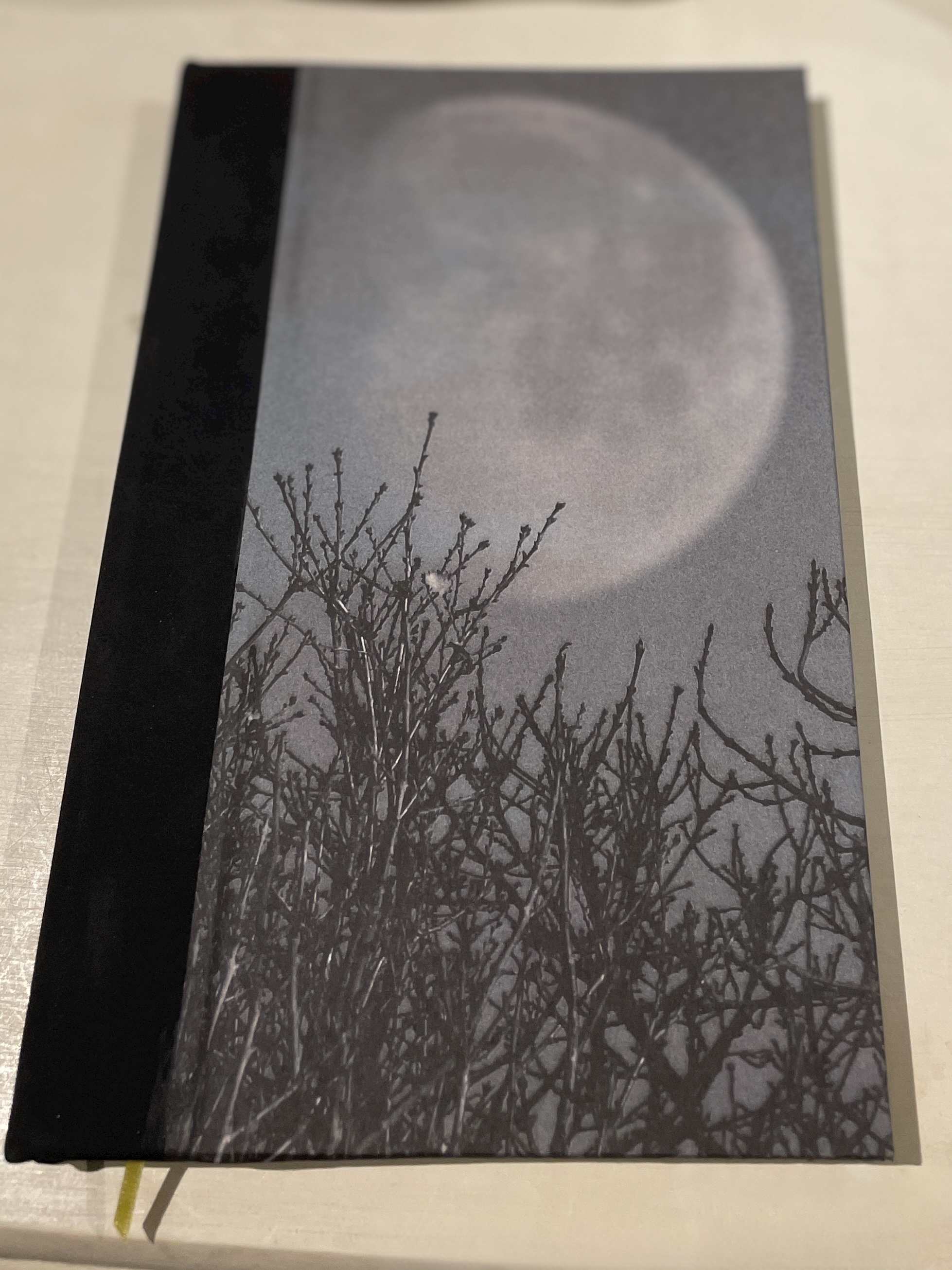 OOAK A5 Hand bound Hardback Notebook with Faux Leather Book Cloth Spine & Original Poetry End Papers - Lunar Design