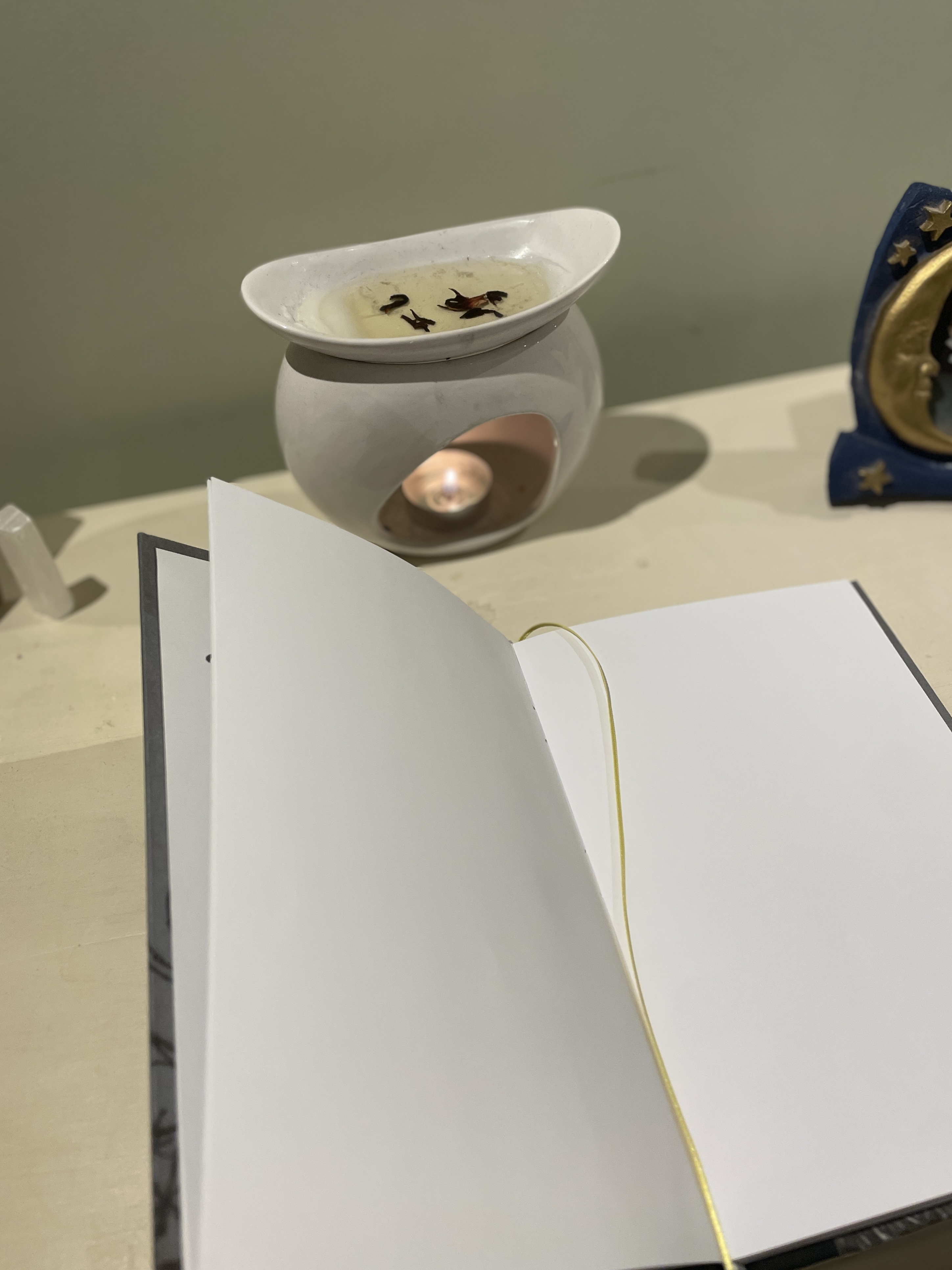 OOAK A5 Hand bound Hardback Notebook with Faux Leather Book Cloth Spine & Original Poetry End Papers - Lunar Design