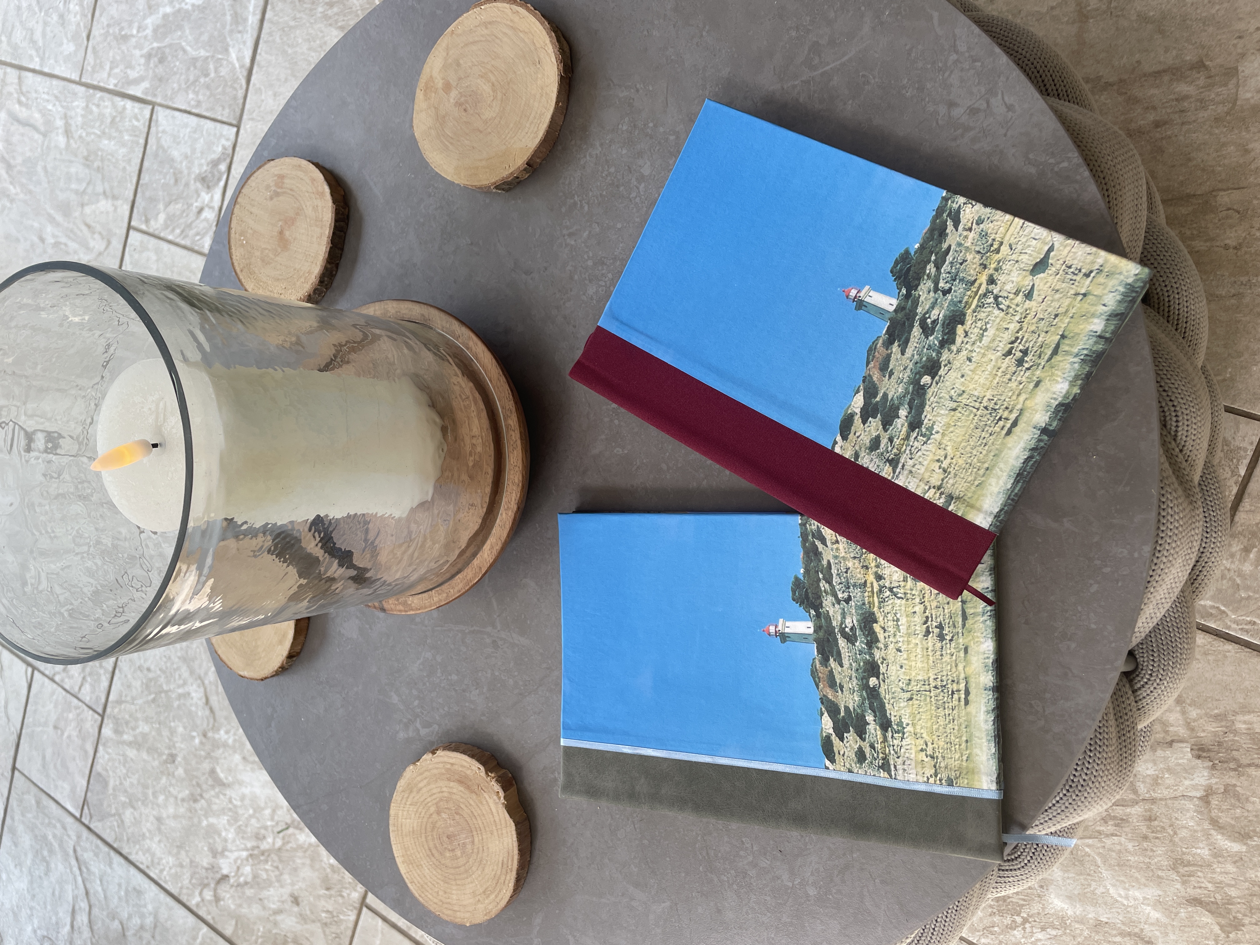 OOAK A5 Hand bound Hardback Notebook with Faux Leather OR Cloth Spine - Lighthouse Design