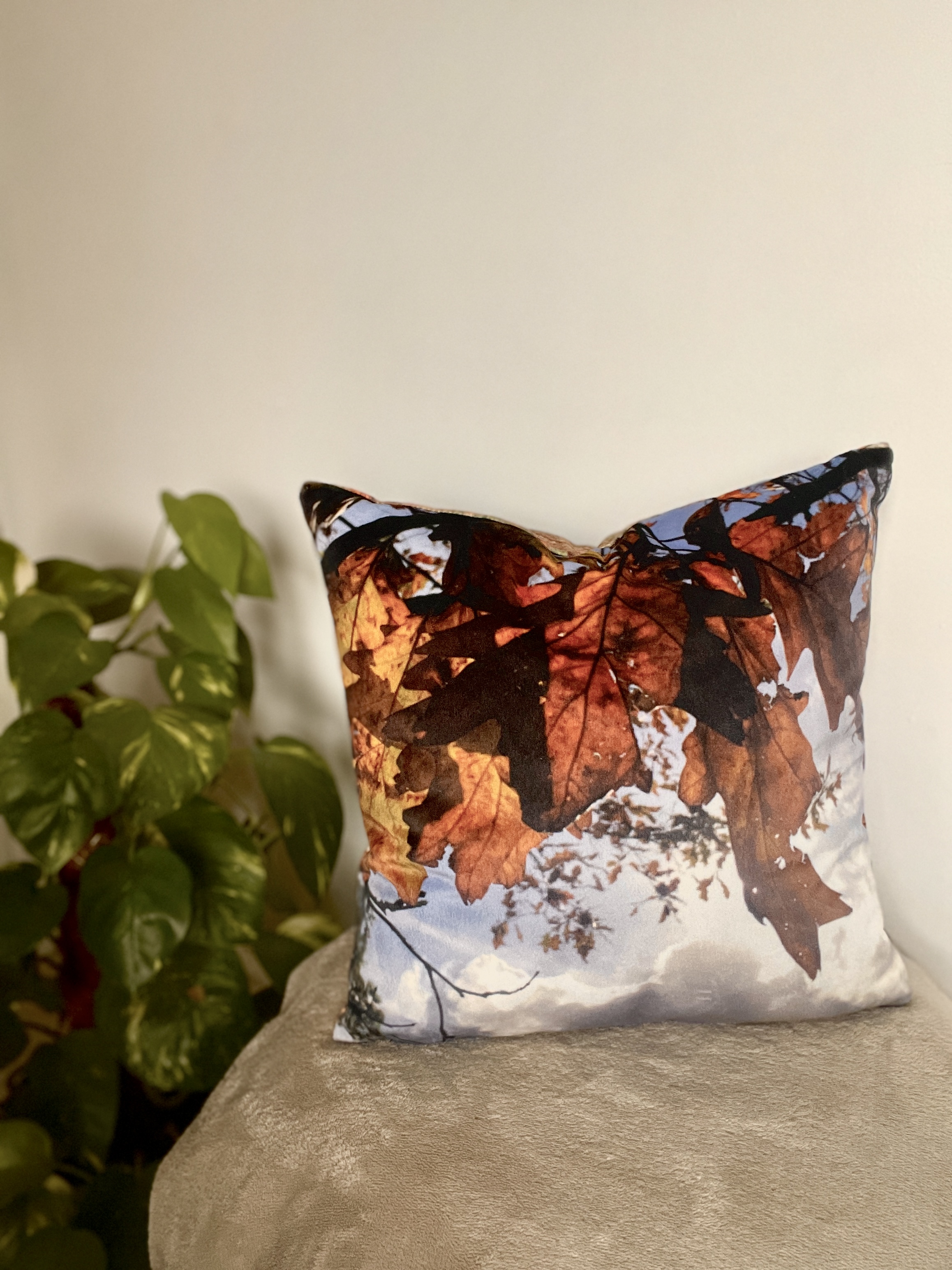 HANDMADE Autumn Leaves/ Pumpkin Velvet Reversible Floral Cushion Cover - Halloween Décor