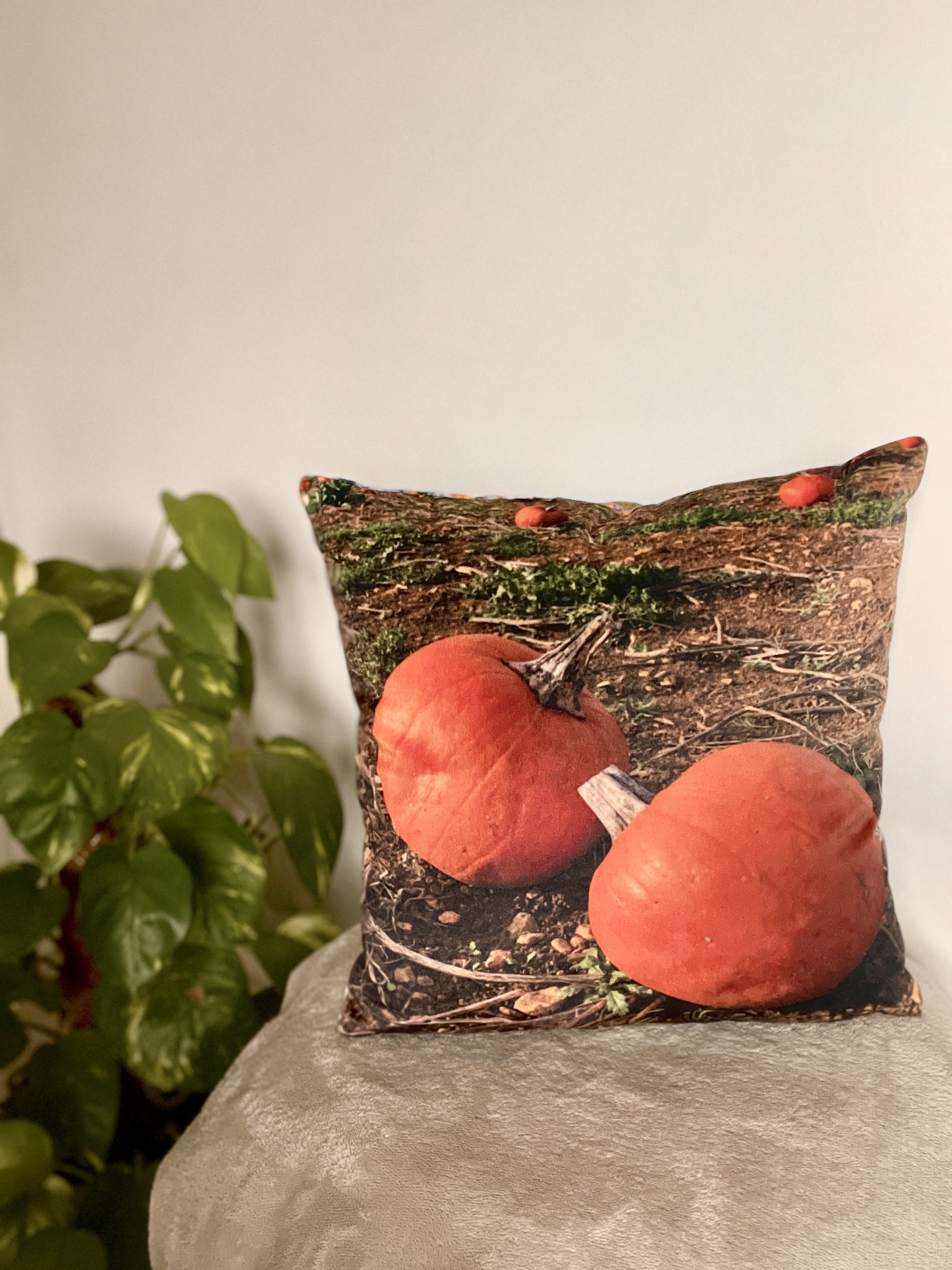 HANDMADE Autumn Leaves/ Pumpkin Velvet Reversible Floral Cushion Cover - Halloween Décor