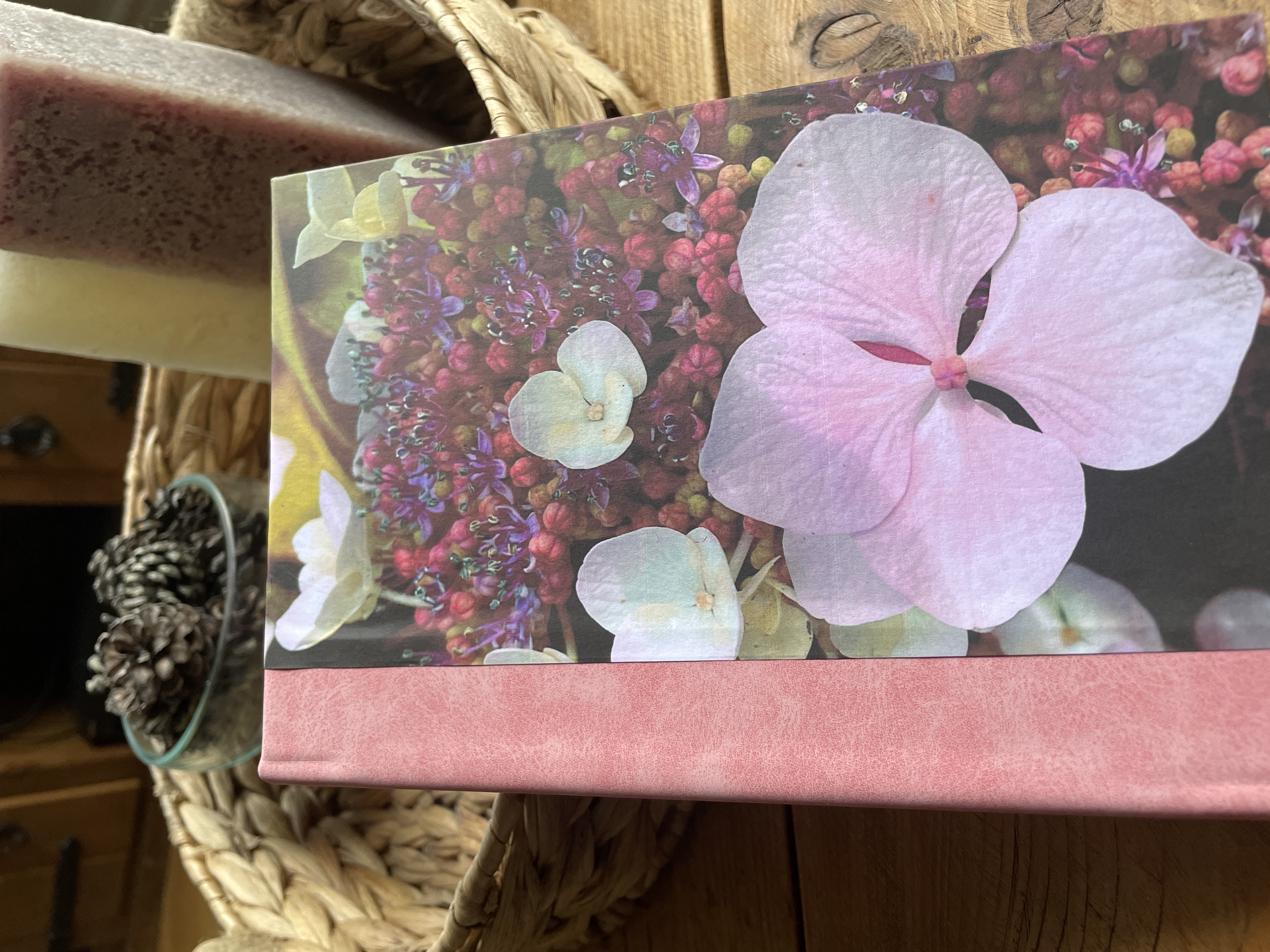 OOAK A5 Hand bound Hardback Notebook with Faux Leather Book Cloth Spine - Floral Design