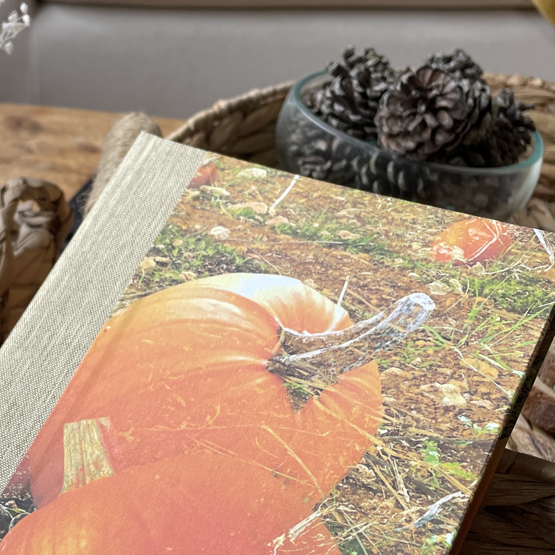 OOAK A5 Hand bound Hardback Notebook with Cloth Spine - Autumn Pumpkin Design