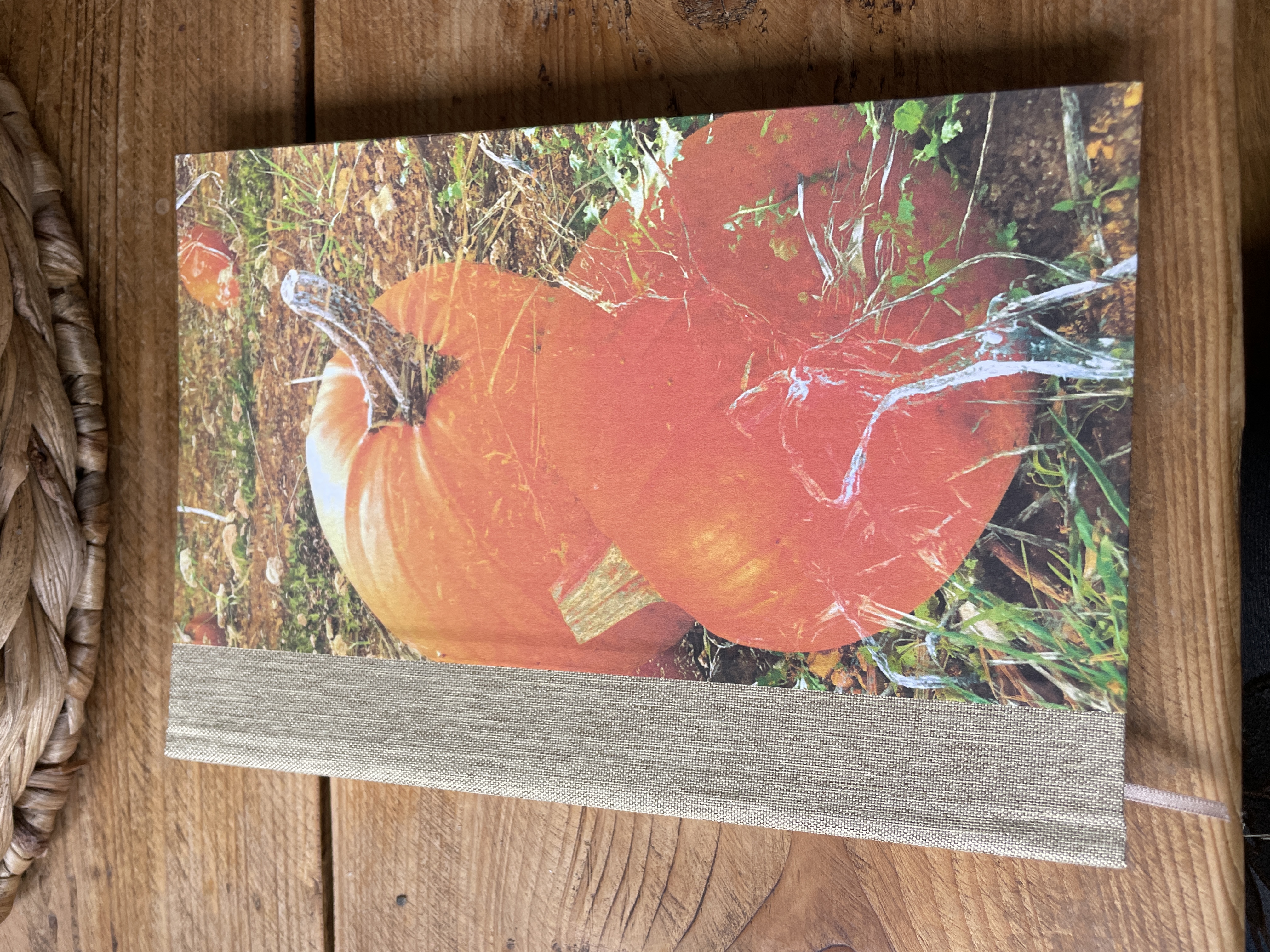 OOAK A5 Hand bound Hardback Notebook with Cloth Spine - Autumn Pumpkin Design