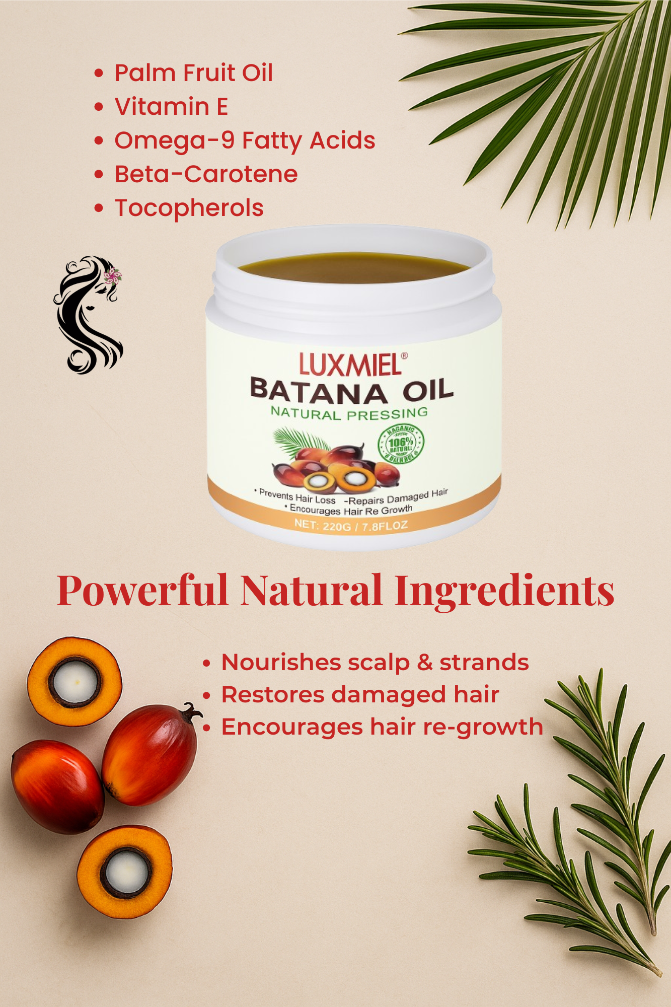 Luxmiel Raw Batana Oil – 100% Natural Cold-Pressed Hair Repairf