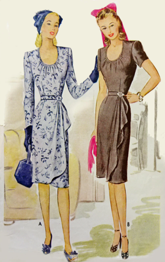 1940s Style Scoop Neck Sarong Side Draped Asymmetrical Dress Custom Made in Your Size Made from Vintage Pattern 1944